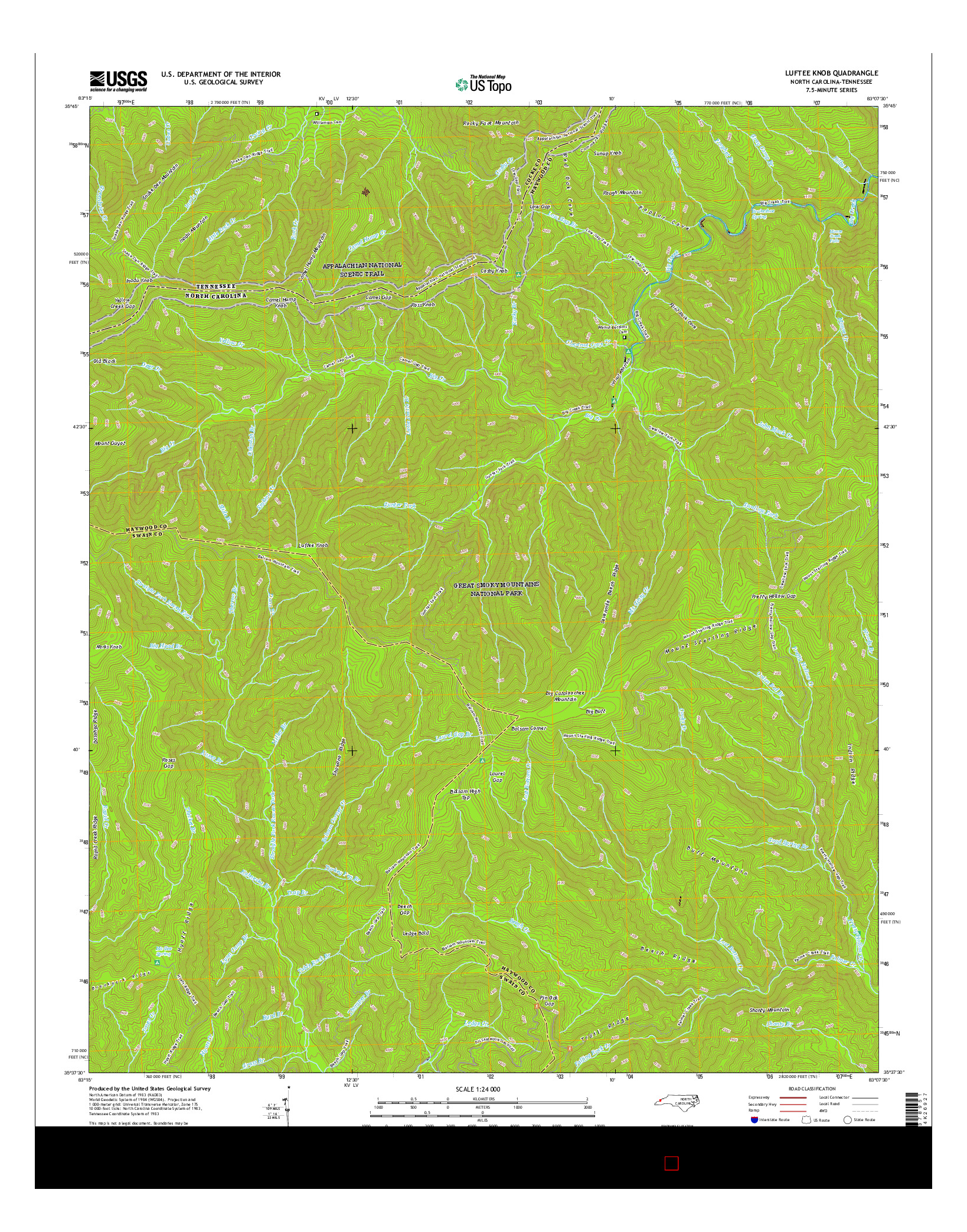 USGS US TOPO 7.5-MINUTE MAP FOR LUFTEE KNOB, NC-TN 2016