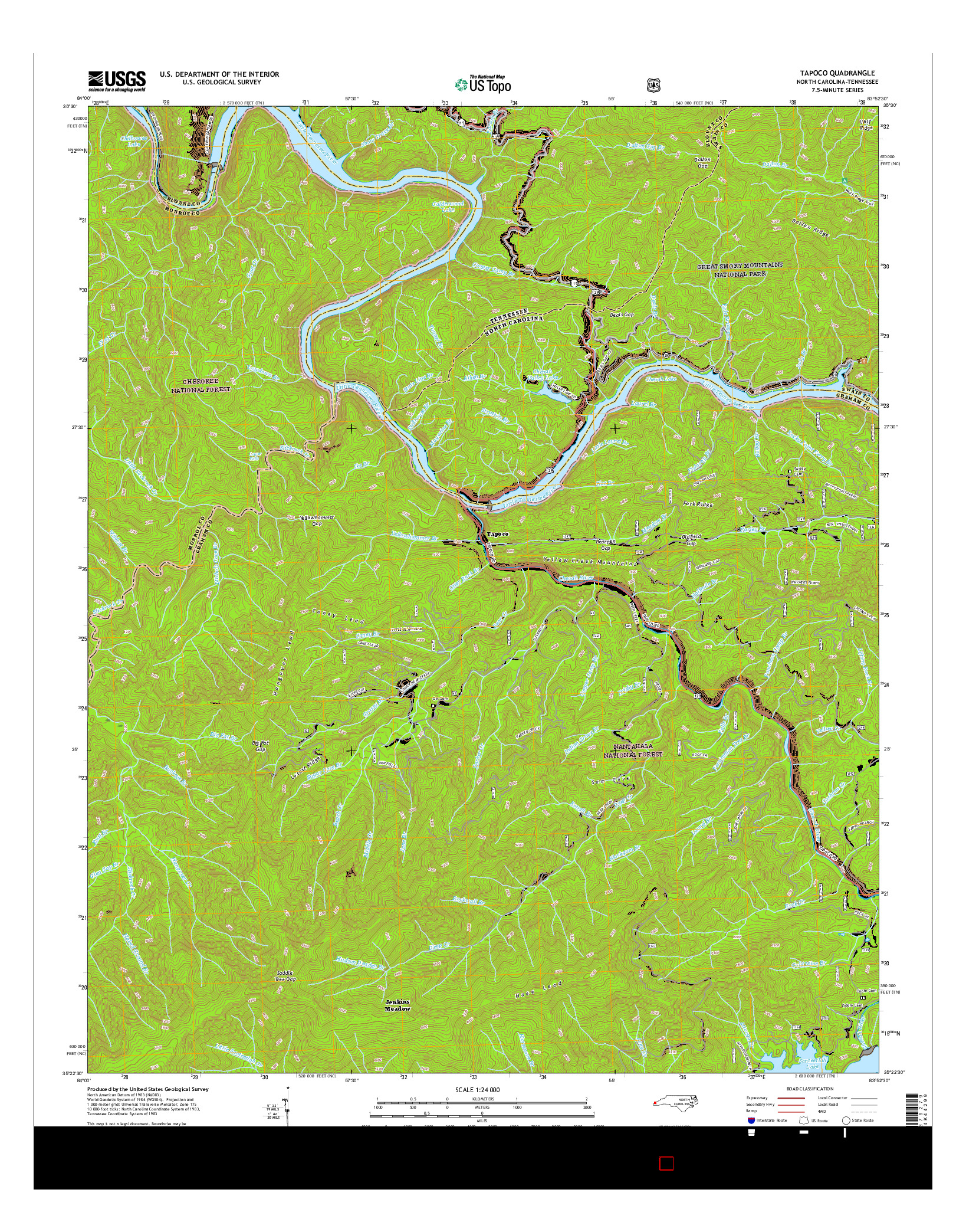 USGS US TOPO 7.5-MINUTE MAP FOR TAPOCO, NC-TN 2016