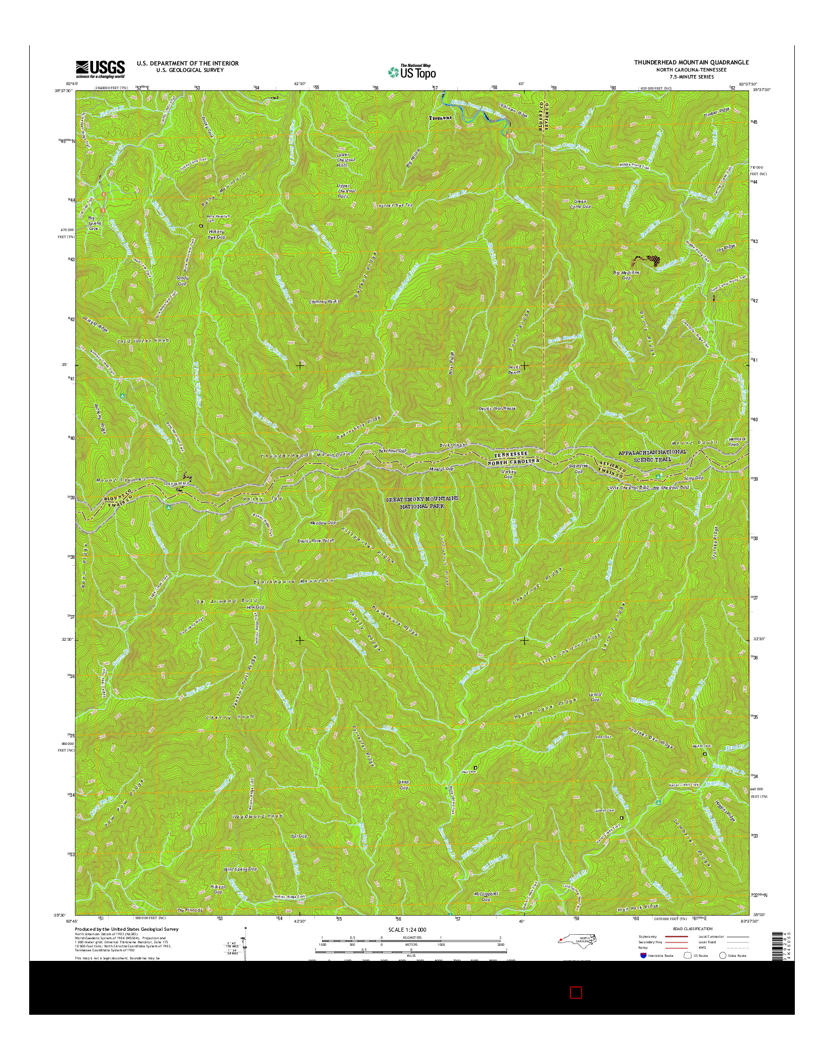 USGS US TOPO 7.5-MINUTE MAP FOR THUNDERHEAD MOUNTAIN, NC-TN 2016