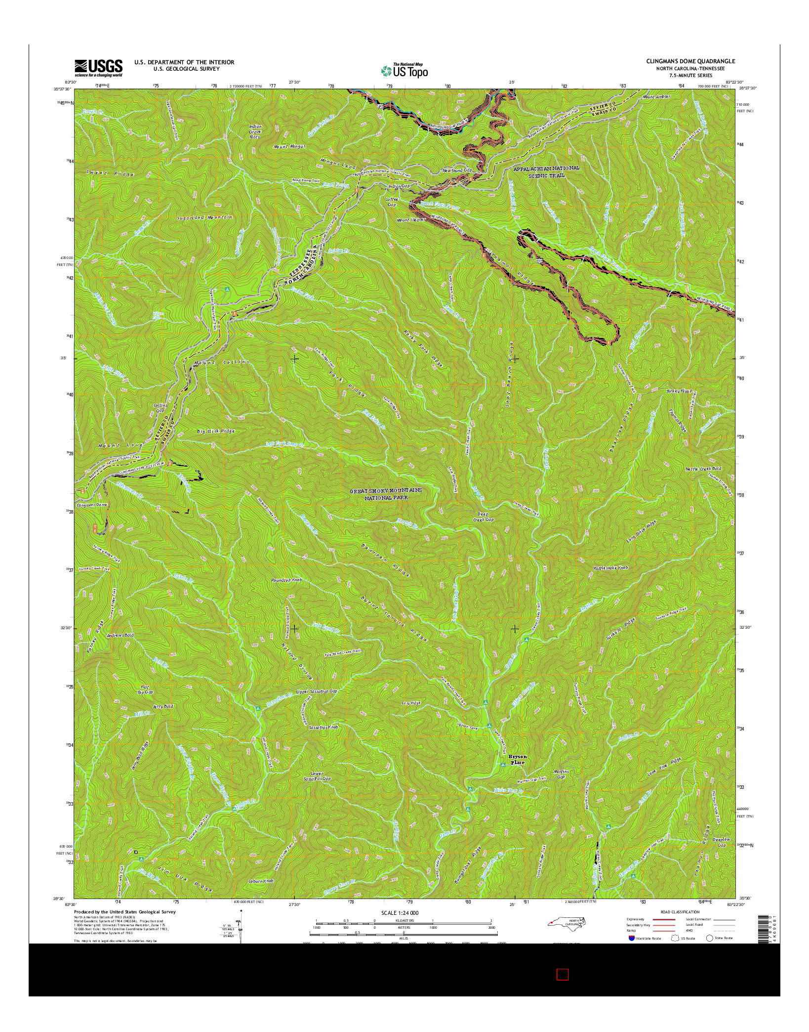 USGS US TOPO 7.5-MINUTE MAP FOR CLINGMANS DOME, NC-TN 2016