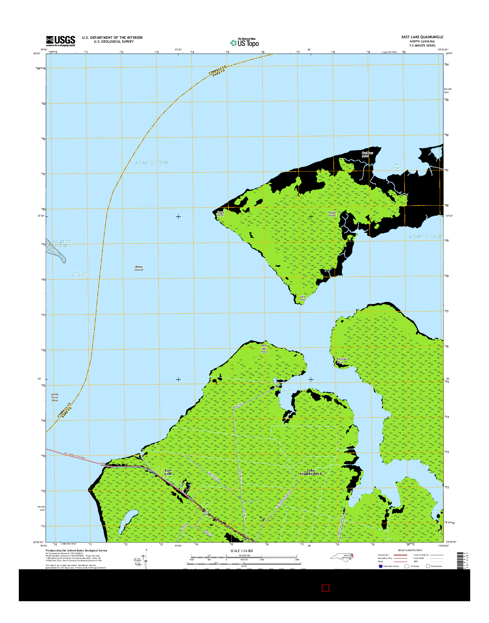 USGS US TOPO 7.5-MINUTE MAP FOR EAST LAKE, NC 2016