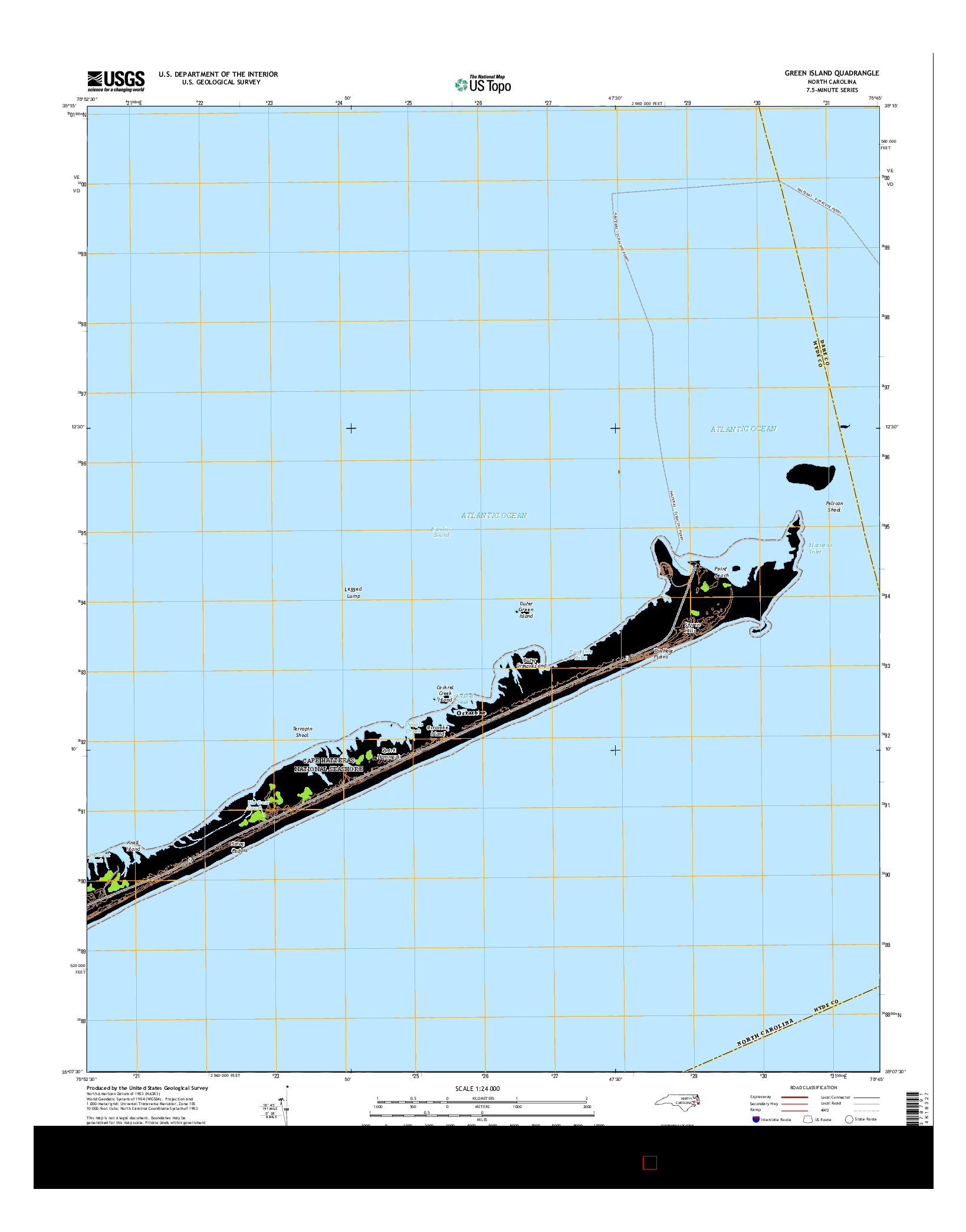 USGS US TOPO 7.5-MINUTE MAP FOR GREEN ISLAND, NC 2016