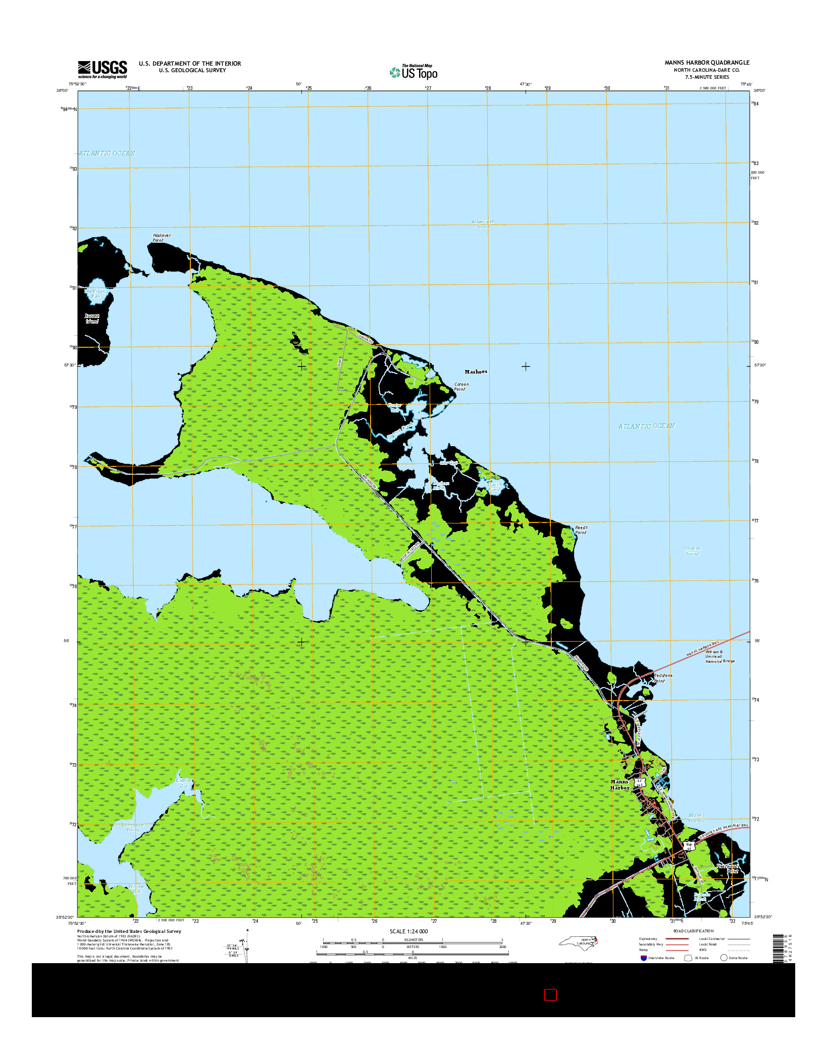 USGS US TOPO 7.5-MINUTE MAP FOR MANNS HARBOR, NC 2016