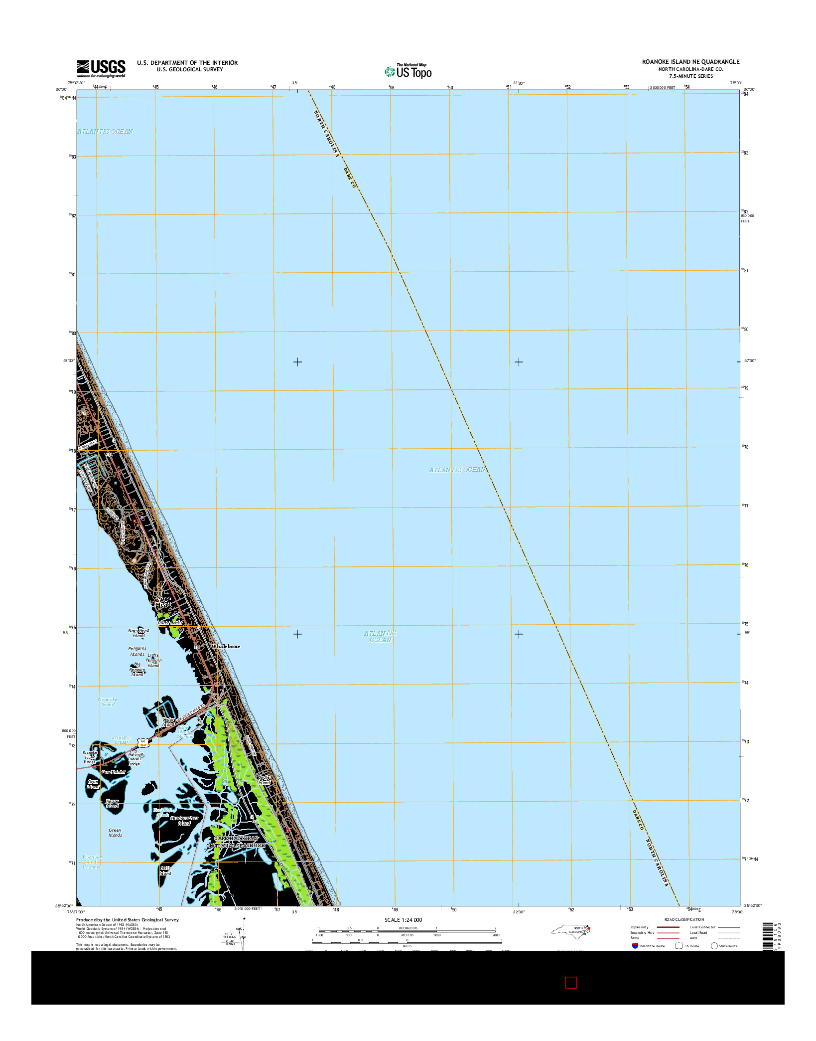 USGS US TOPO 7.5-MINUTE MAP FOR ROANOKE ISLAND NE, NC 2016