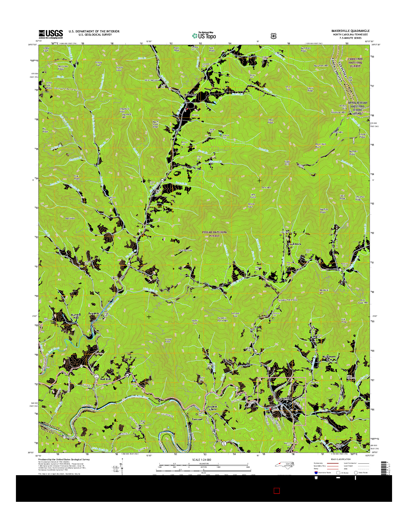 USGS US TOPO 7.5-MINUTE MAP FOR BAKERSVILLE, NC-TN 2016