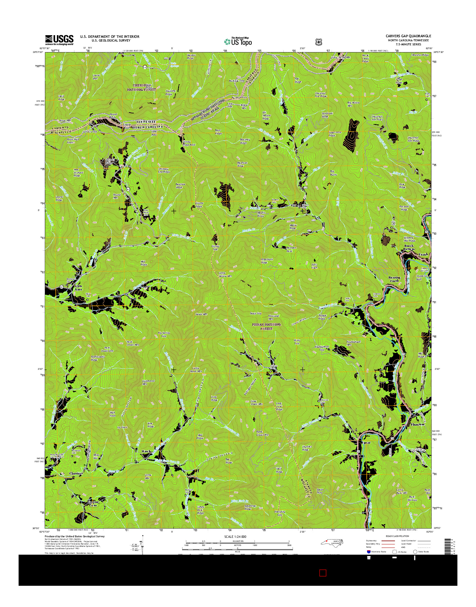 USGS US TOPO 7.5-MINUTE MAP FOR CARVERS GAP, NC-TN 2016