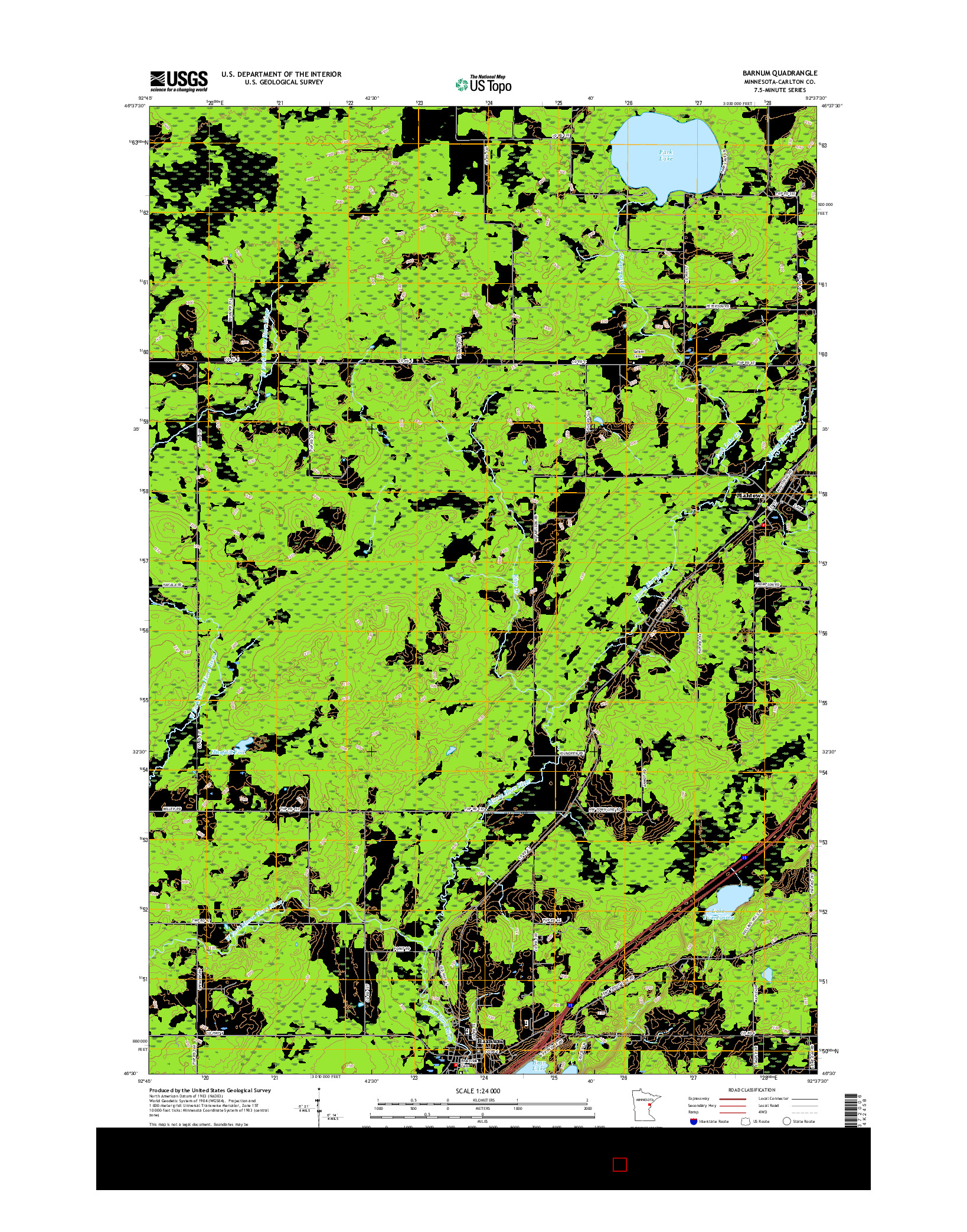 USGS US TOPO 7.5-MINUTE MAP FOR BARNUM, MN 2016