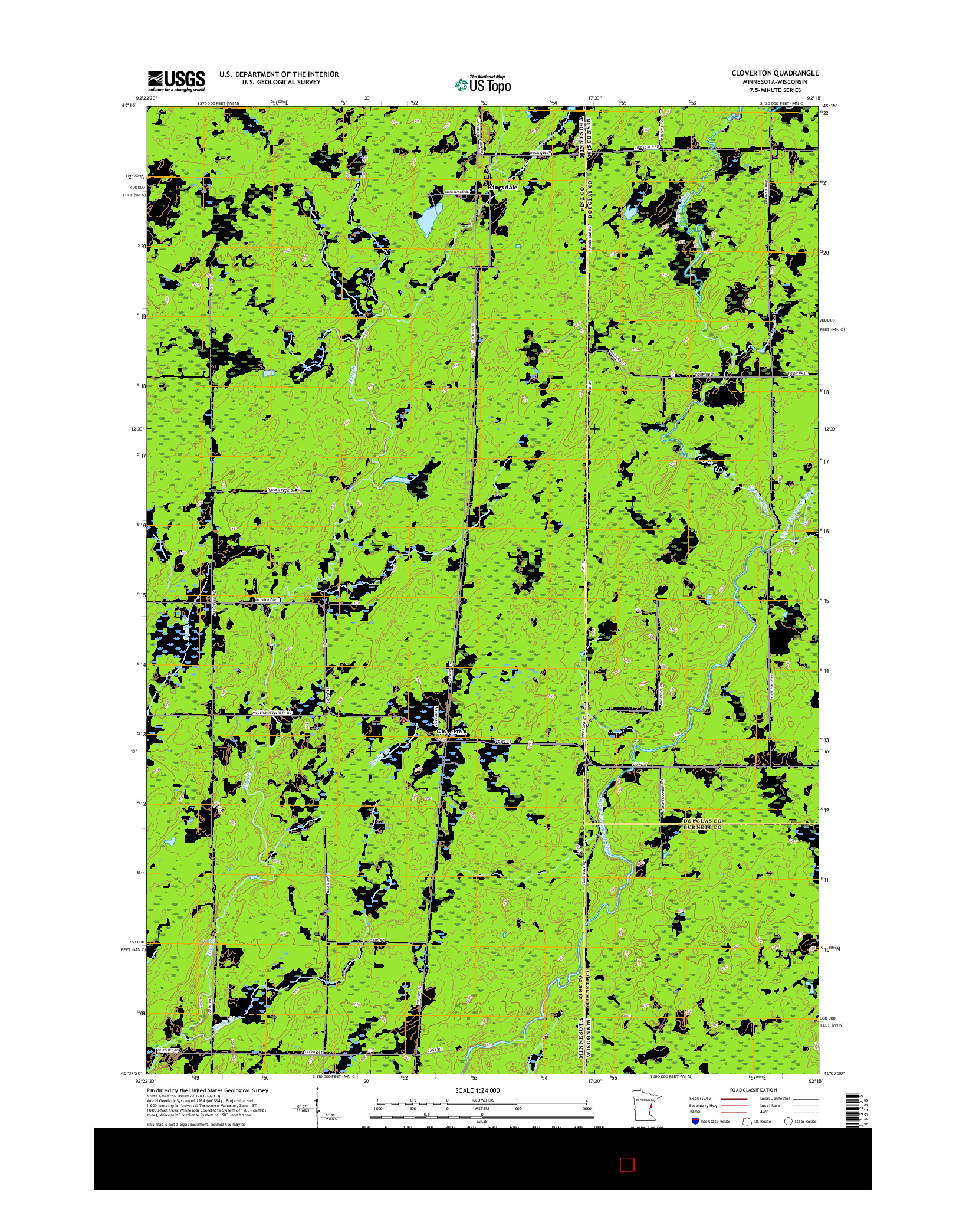 USGS US TOPO 7.5-MINUTE MAP FOR CLOVERTON, MN-WI 2016