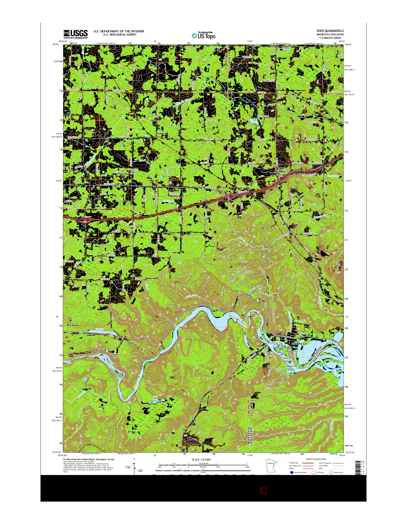 USGS US TOPO 7.5-MINUTE MAP FOR ESKO, MN-WI 2016