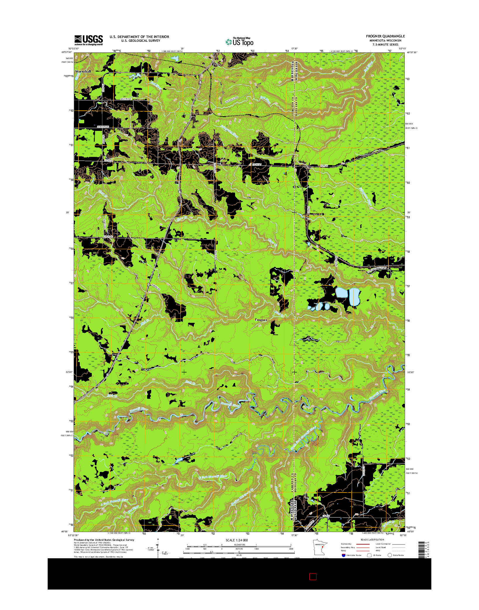 USGS US TOPO 7.5-MINUTE MAP FOR FROGNER, MN-WI 2016