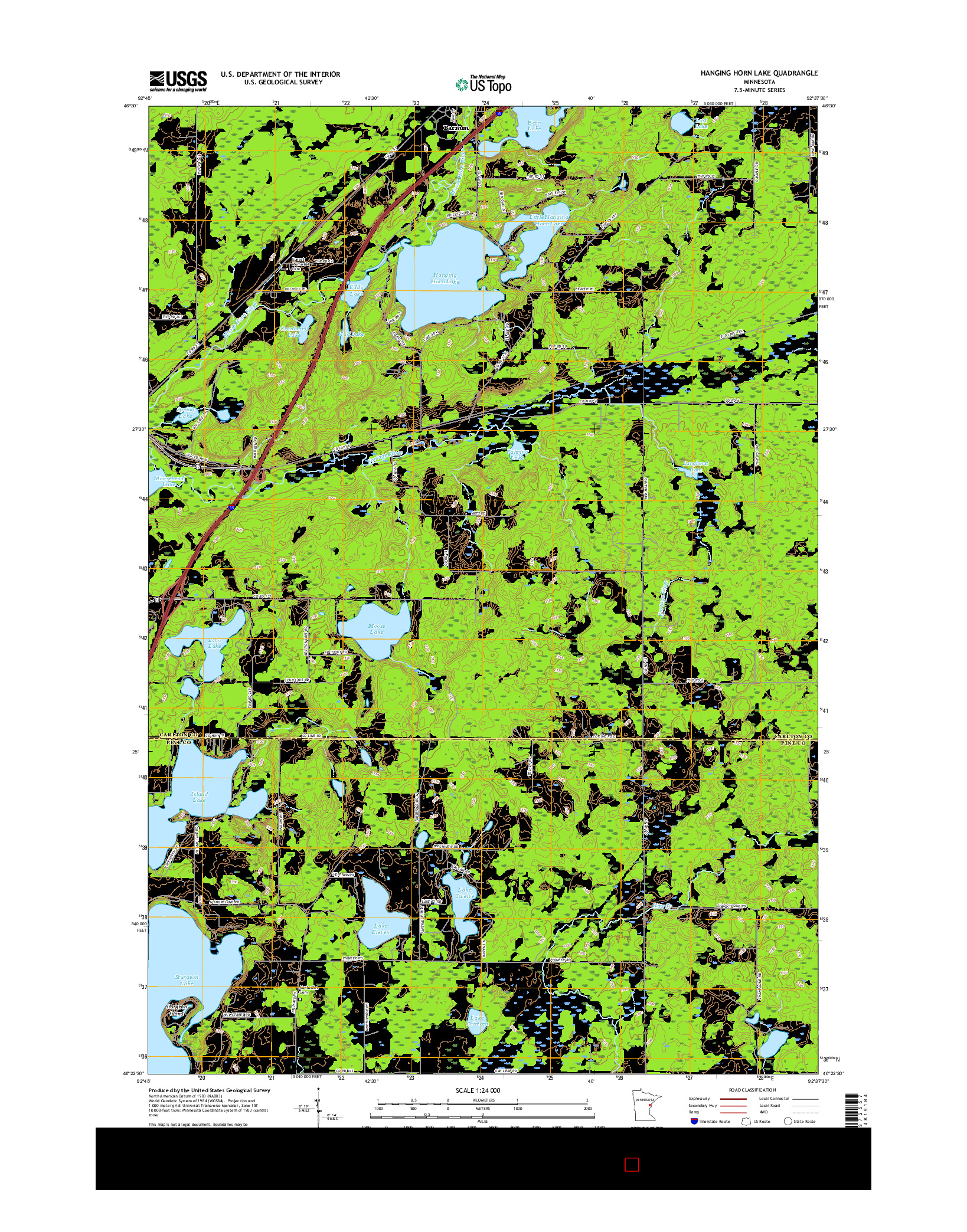 USGS US TOPO 7.5-MINUTE MAP FOR HANGING HORN LAKE, MN 2016