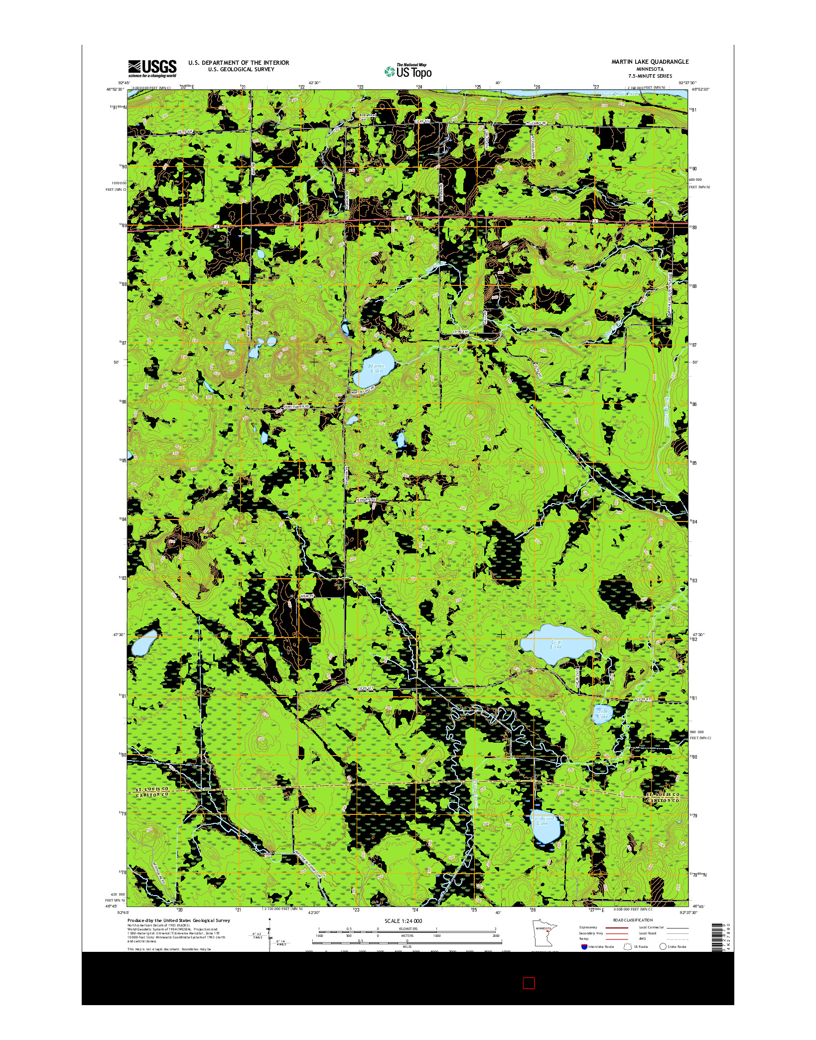 USGS US TOPO 7.5-MINUTE MAP FOR MARTIN LAKE, MN 2016