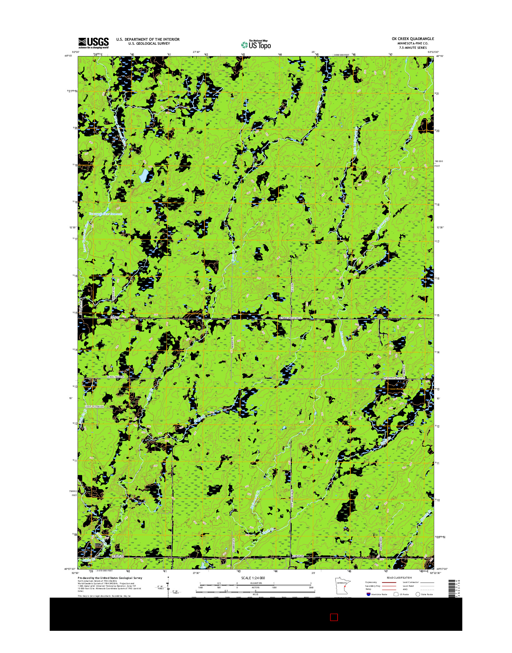 USGS US TOPO 7.5-MINUTE MAP FOR OX CREEK, MN 2016