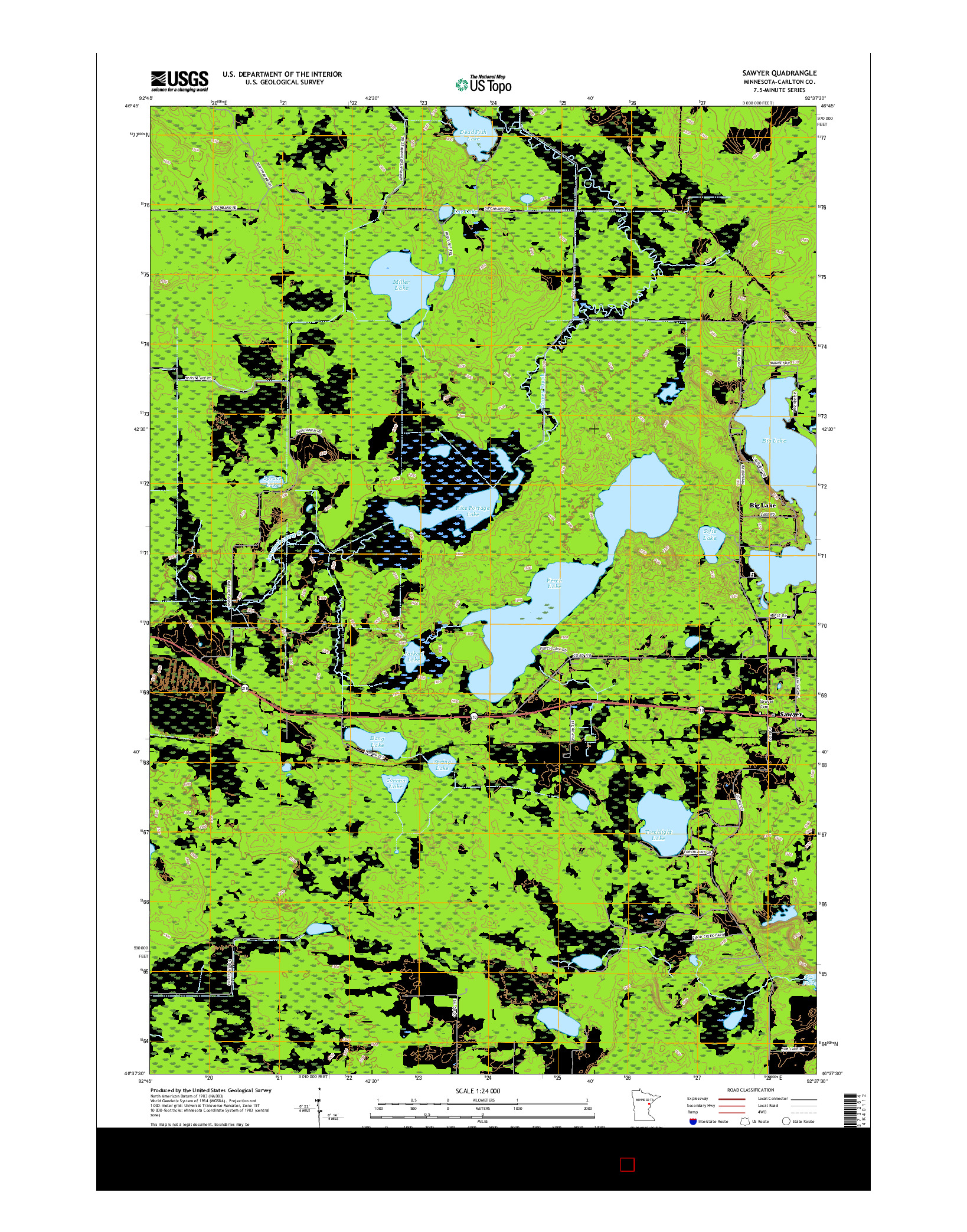USGS US TOPO 7.5-MINUTE MAP FOR SAWYER, MN 2016