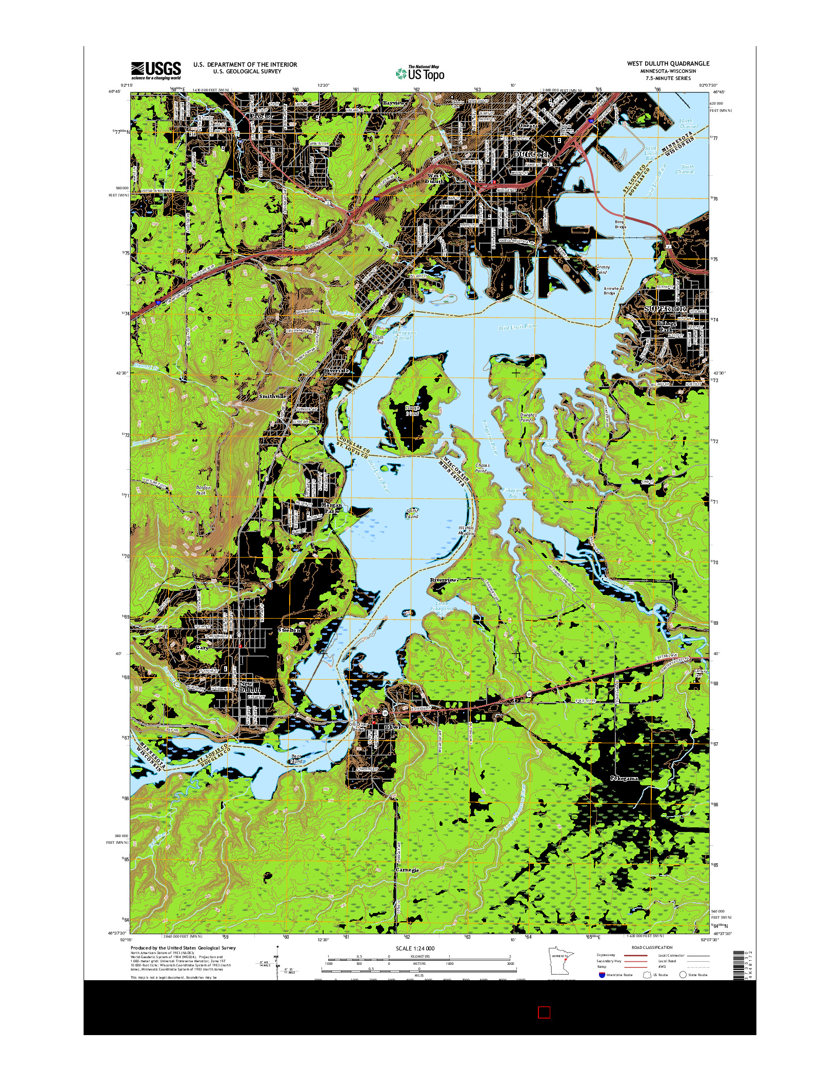 USGS US TOPO 7.5-MINUTE MAP FOR WEST DULUTH, MN-WI 2016