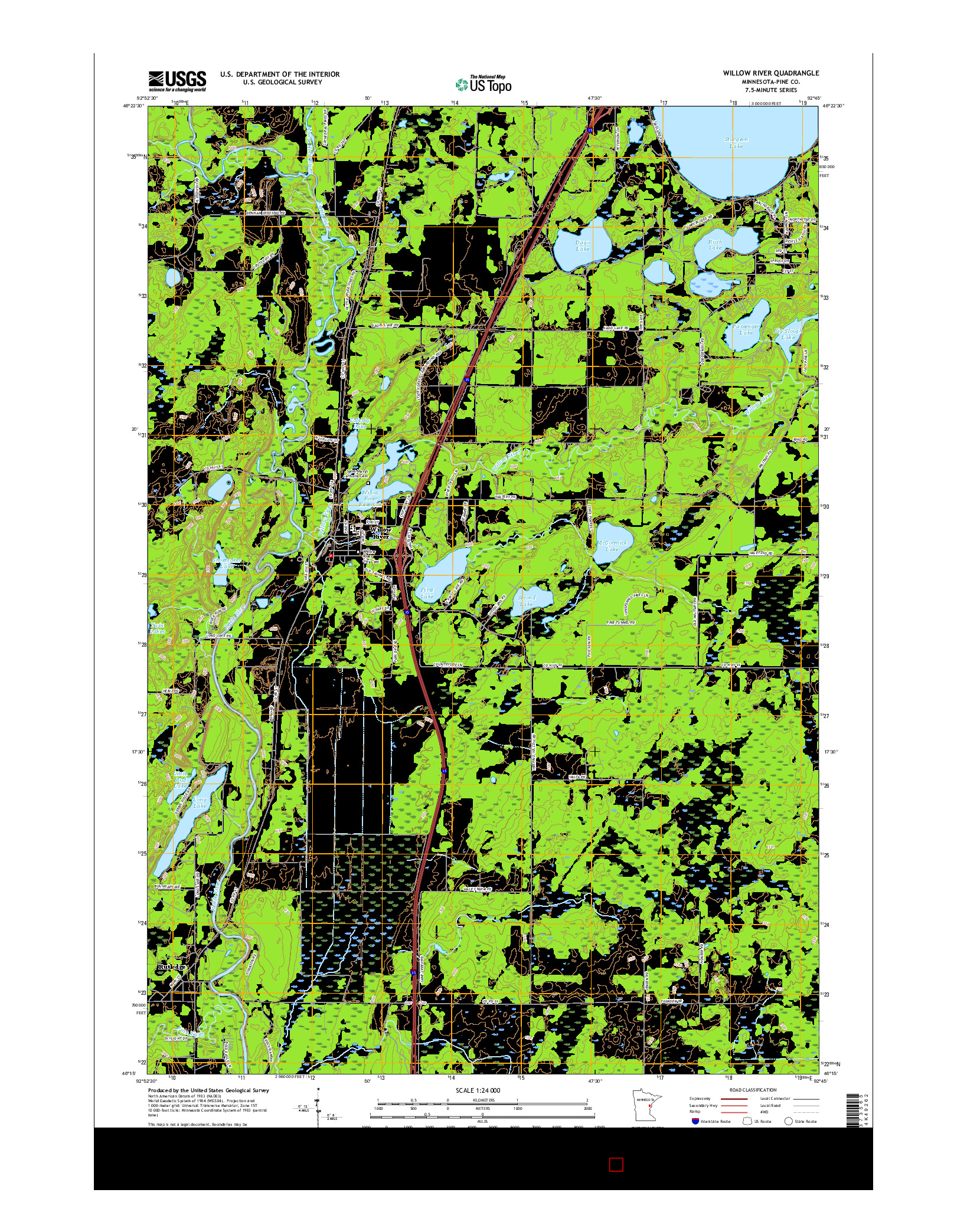 USGS US TOPO 7.5-MINUTE MAP FOR WILLOW RIVER, MN 2016