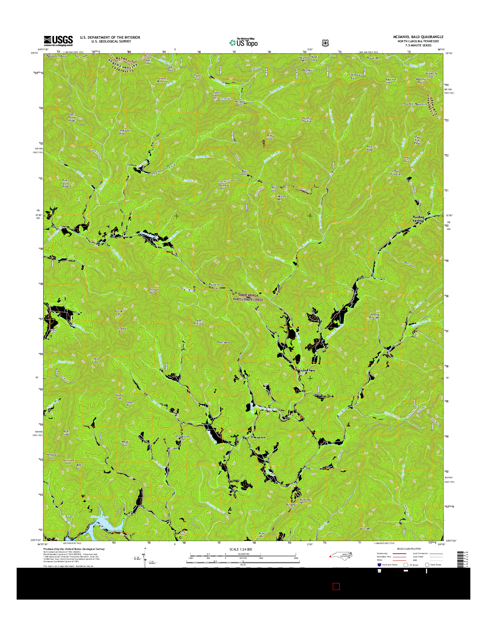 USGS US TOPO 7.5-MINUTE MAP FOR MCDANIEL BALD, NC-TN 2016