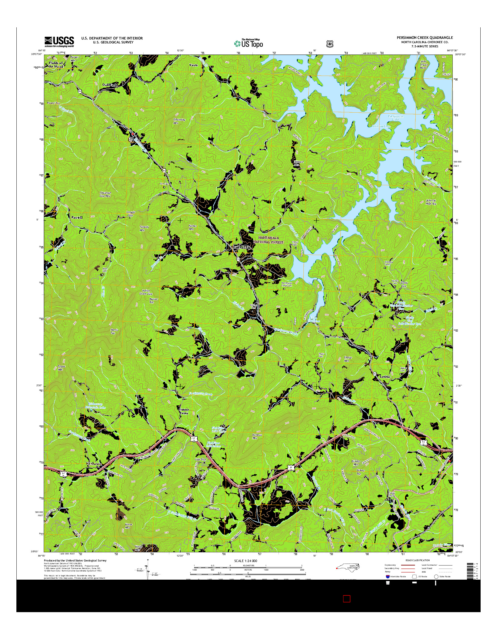 USGS US TOPO 7.5-MINUTE MAP FOR PERSIMMON CREEK, NC 2016
