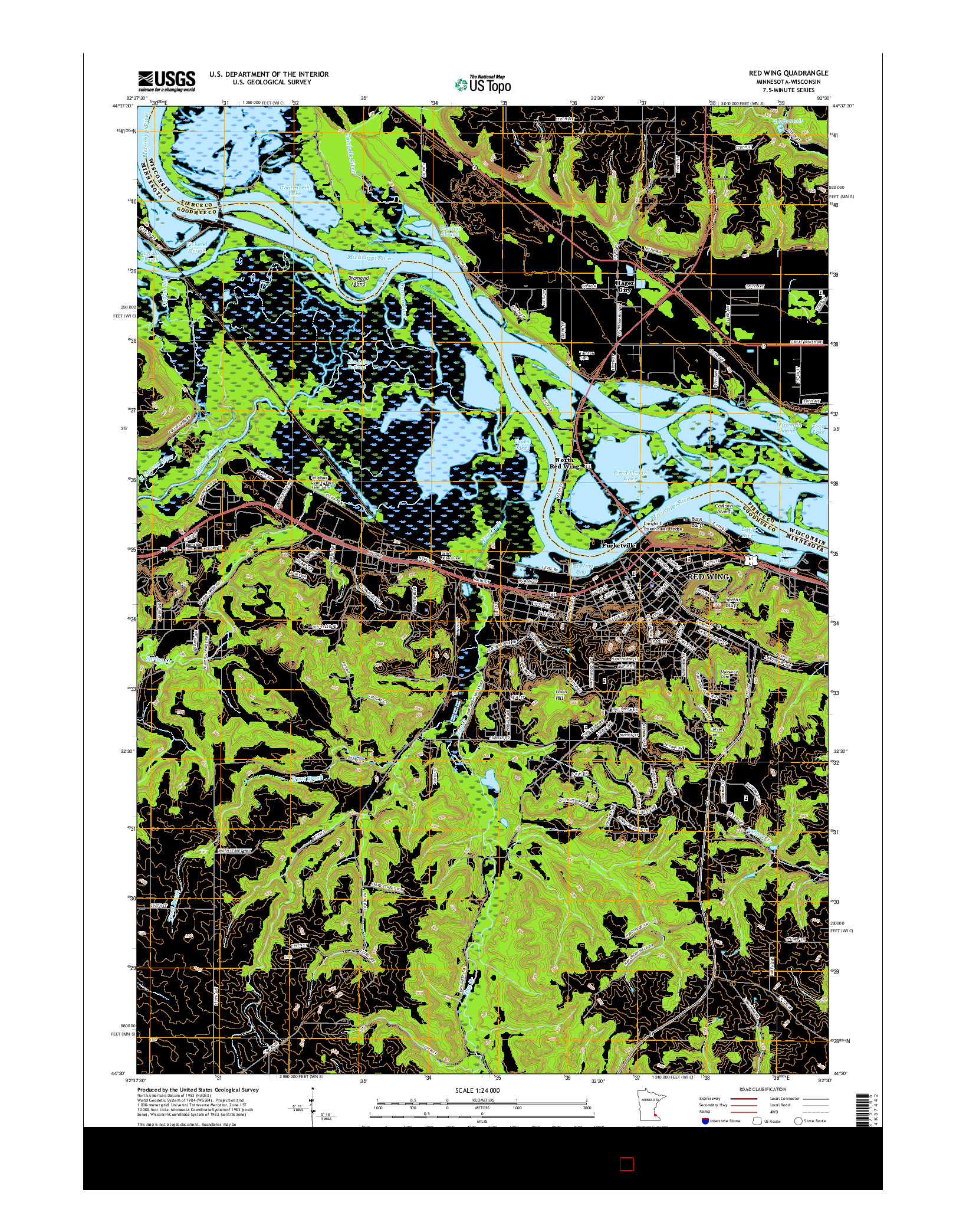 USGS US TOPO 7.5-MINUTE MAP FOR RED WING, MN-WI 2016