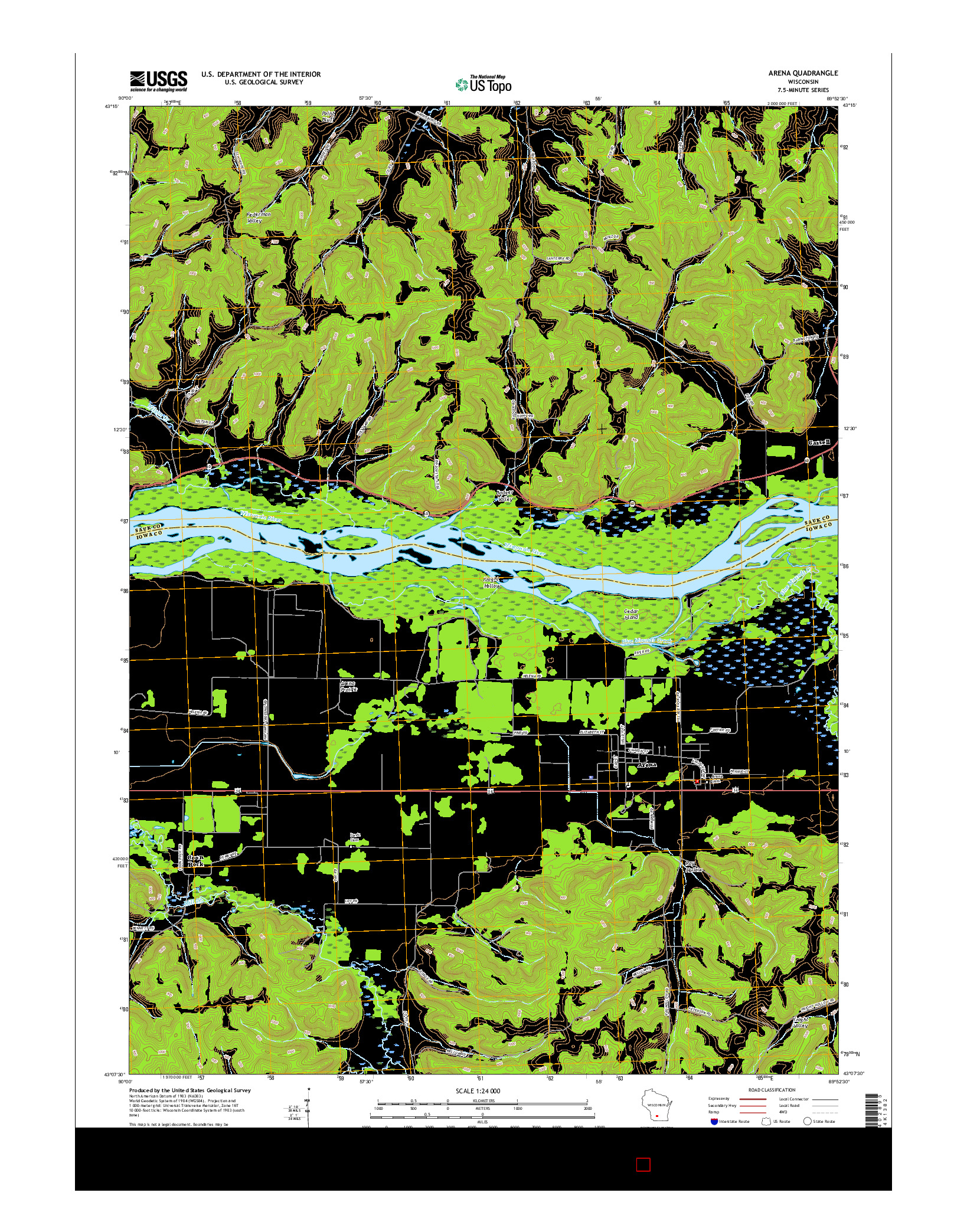 USGS US TOPO 7.5-MINUTE MAP FOR ARENA, WI 2016
