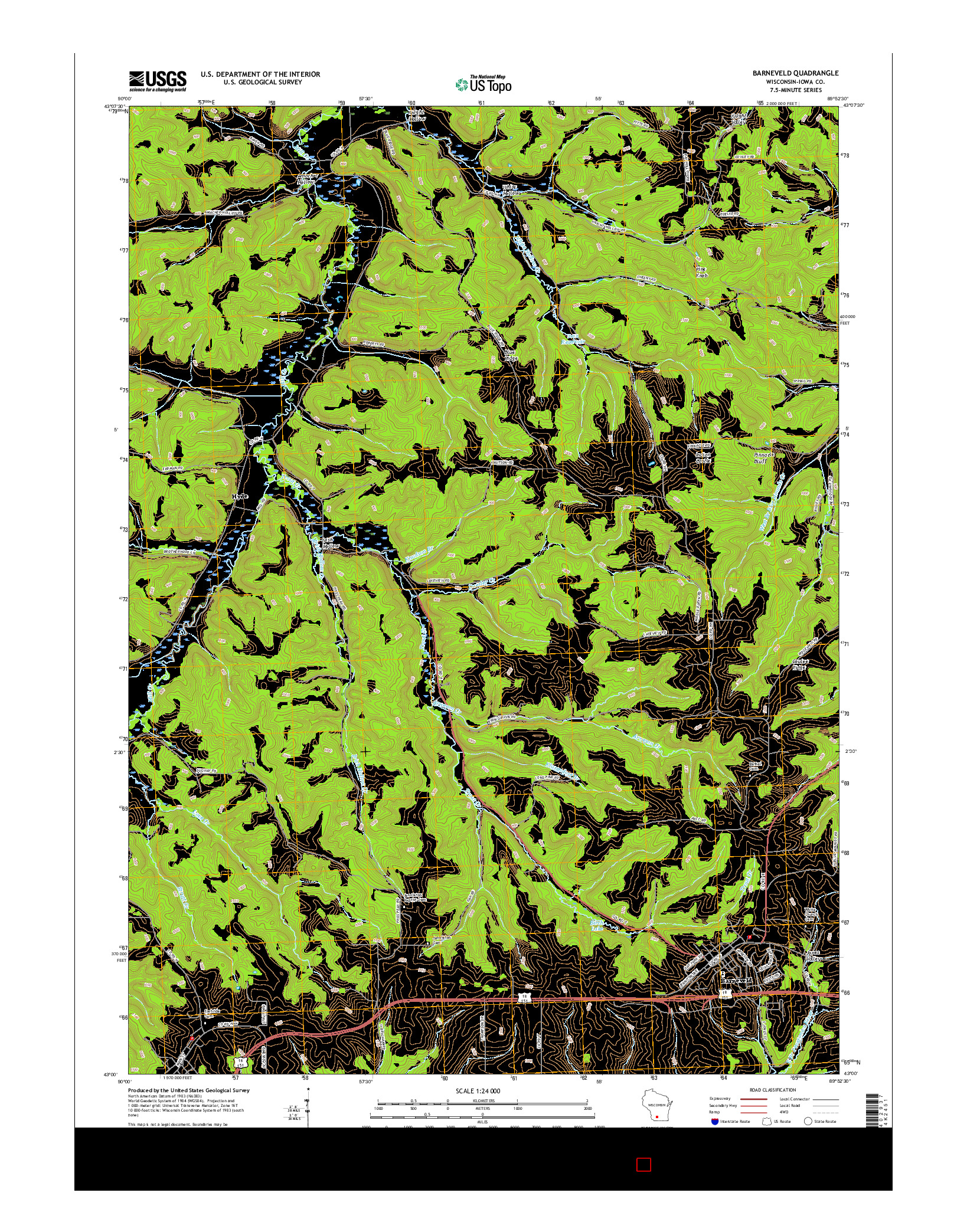 USGS US TOPO 7.5-MINUTE MAP FOR BARNEVELD, WI 2016