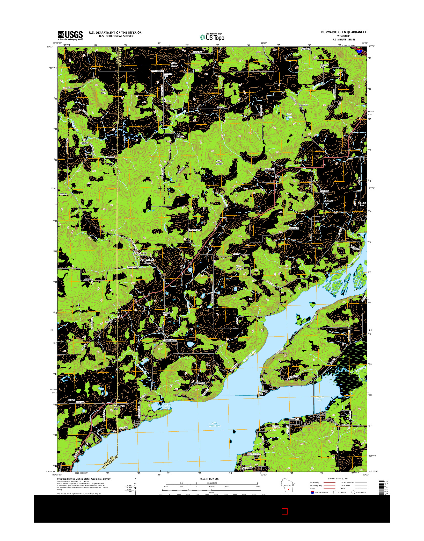 USGS US TOPO 7.5-MINUTE MAP FOR DURWARDS GLEN, WI 2016