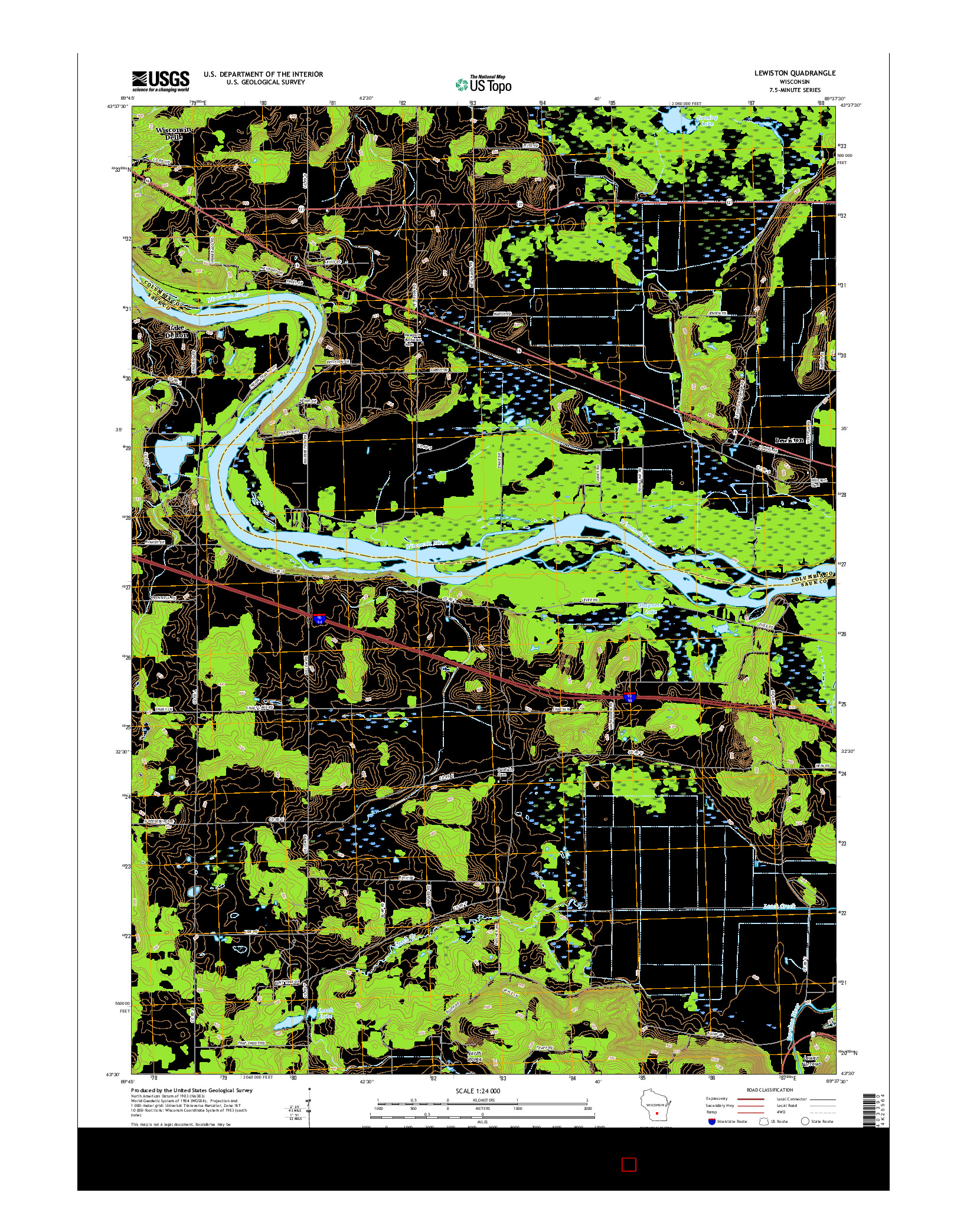 USGS US TOPO 7.5-MINUTE MAP FOR LEWISTON, WI 2016