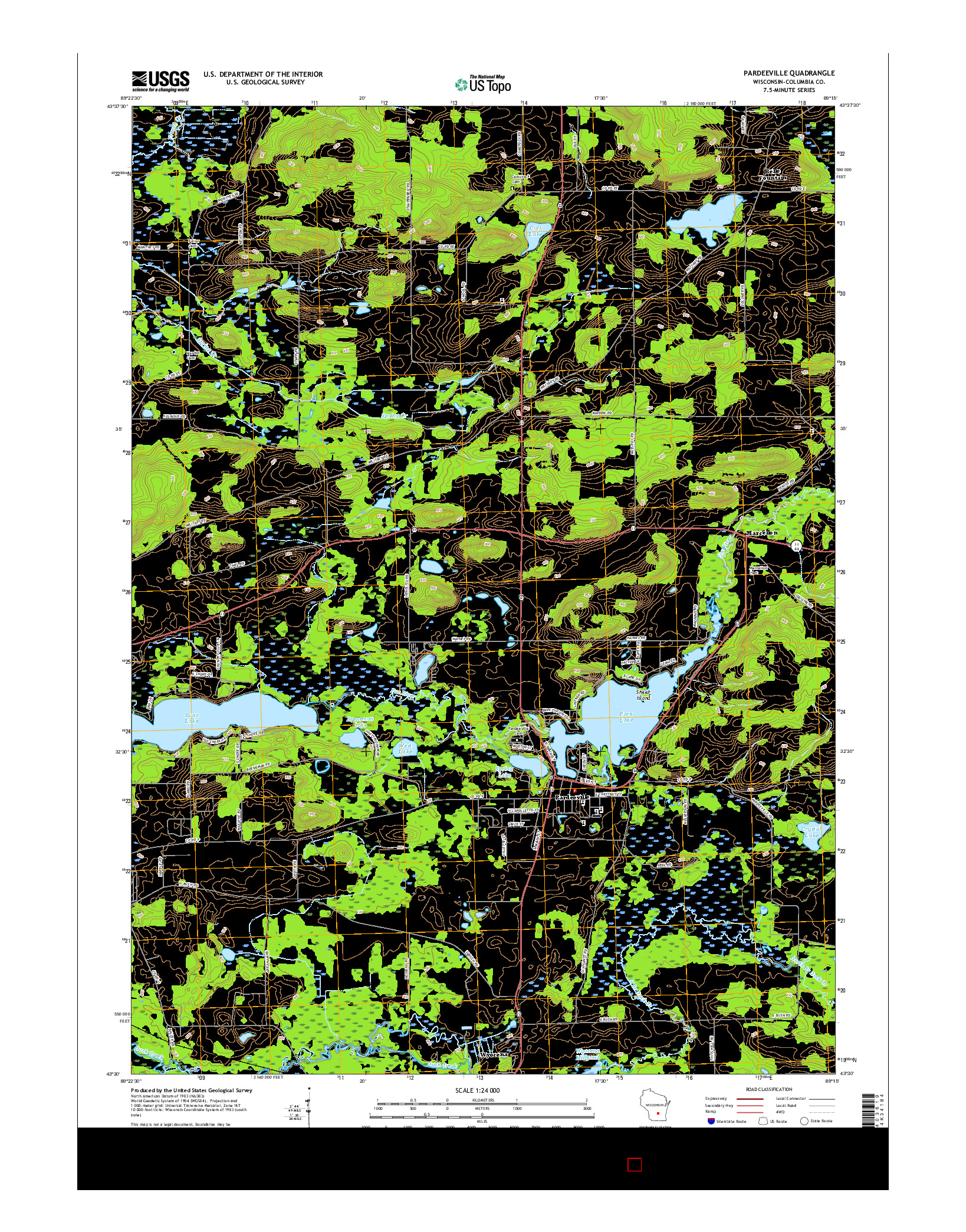 USGS US TOPO 7.5-MINUTE MAP FOR PARDEEVILLE, WI 2016