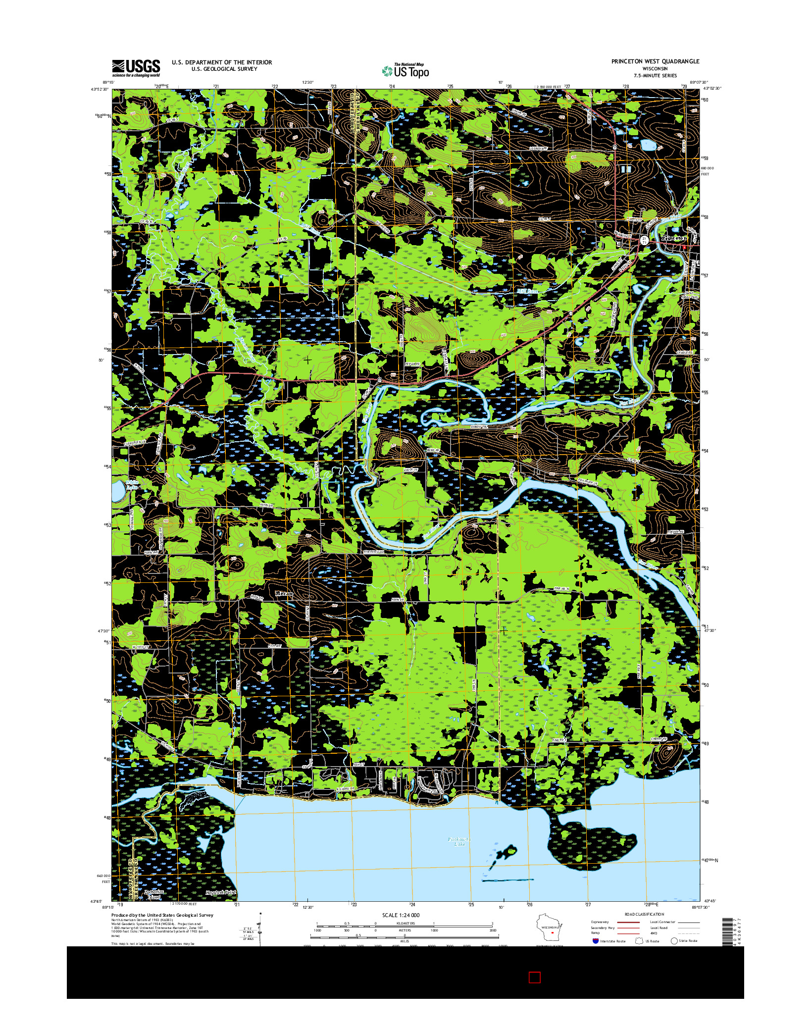 USGS US TOPO 7.5-MINUTE MAP FOR PRINCETON WEST, WI 2016