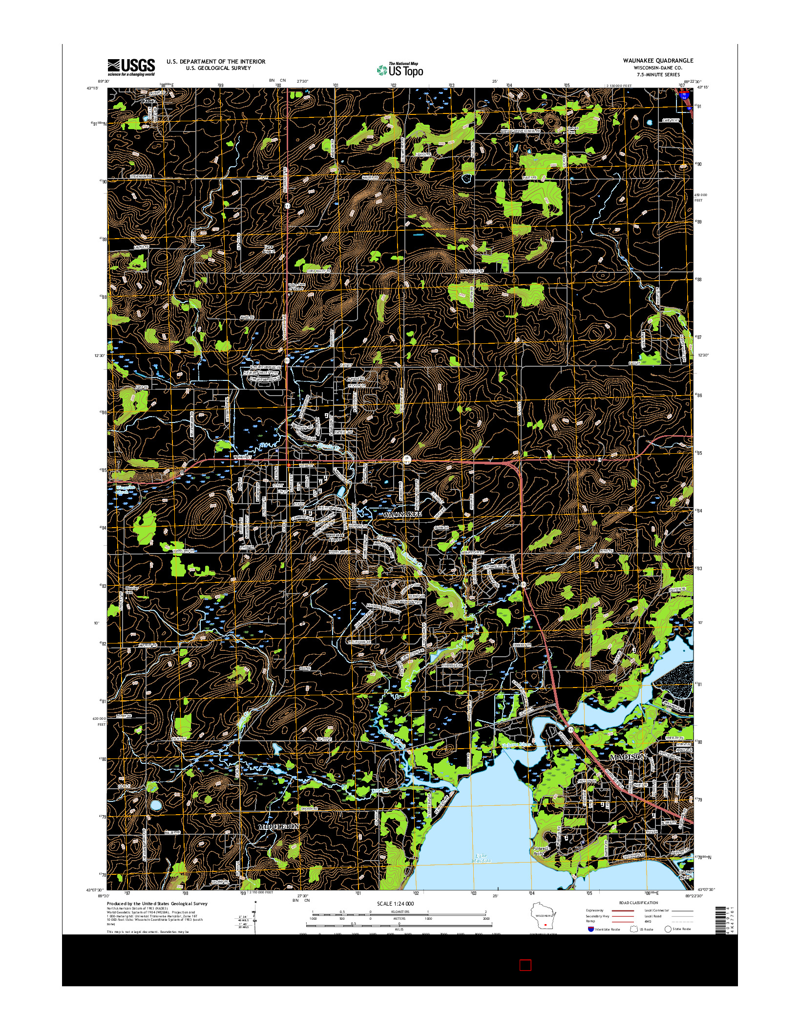 USGS US TOPO 7.5-MINUTE MAP FOR WAUNAKEE, WI 2016