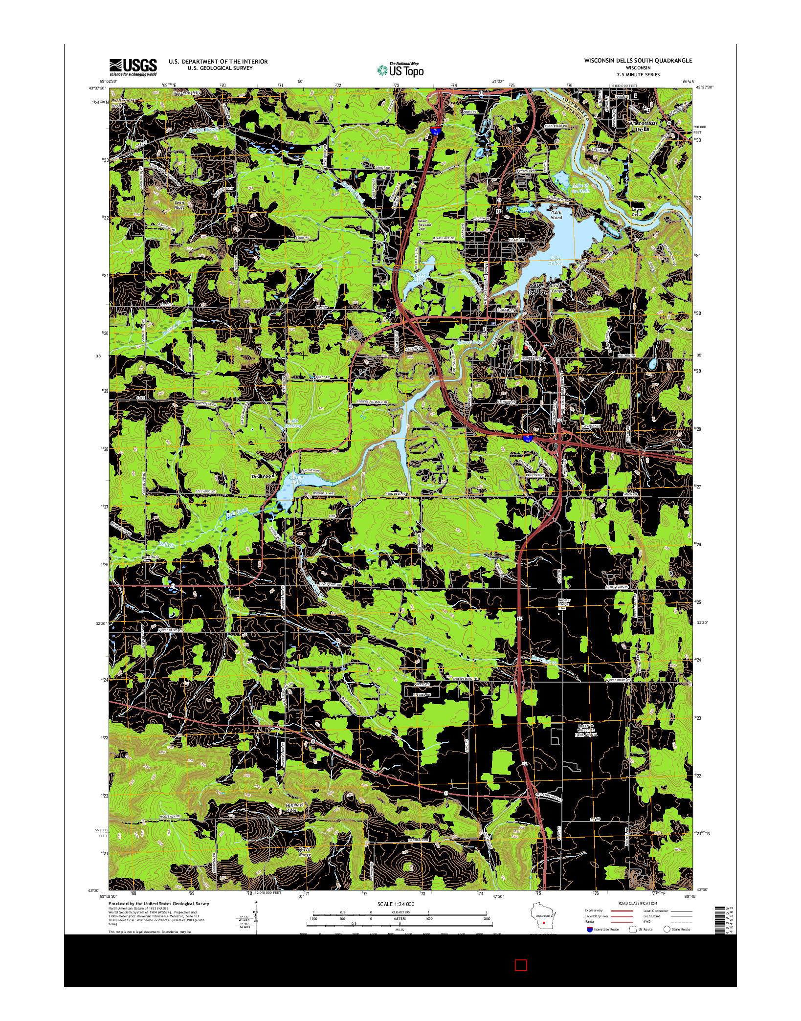 USGS US TOPO 7.5-MINUTE MAP FOR WISCONSIN DELLS SOUTH, WI 2016