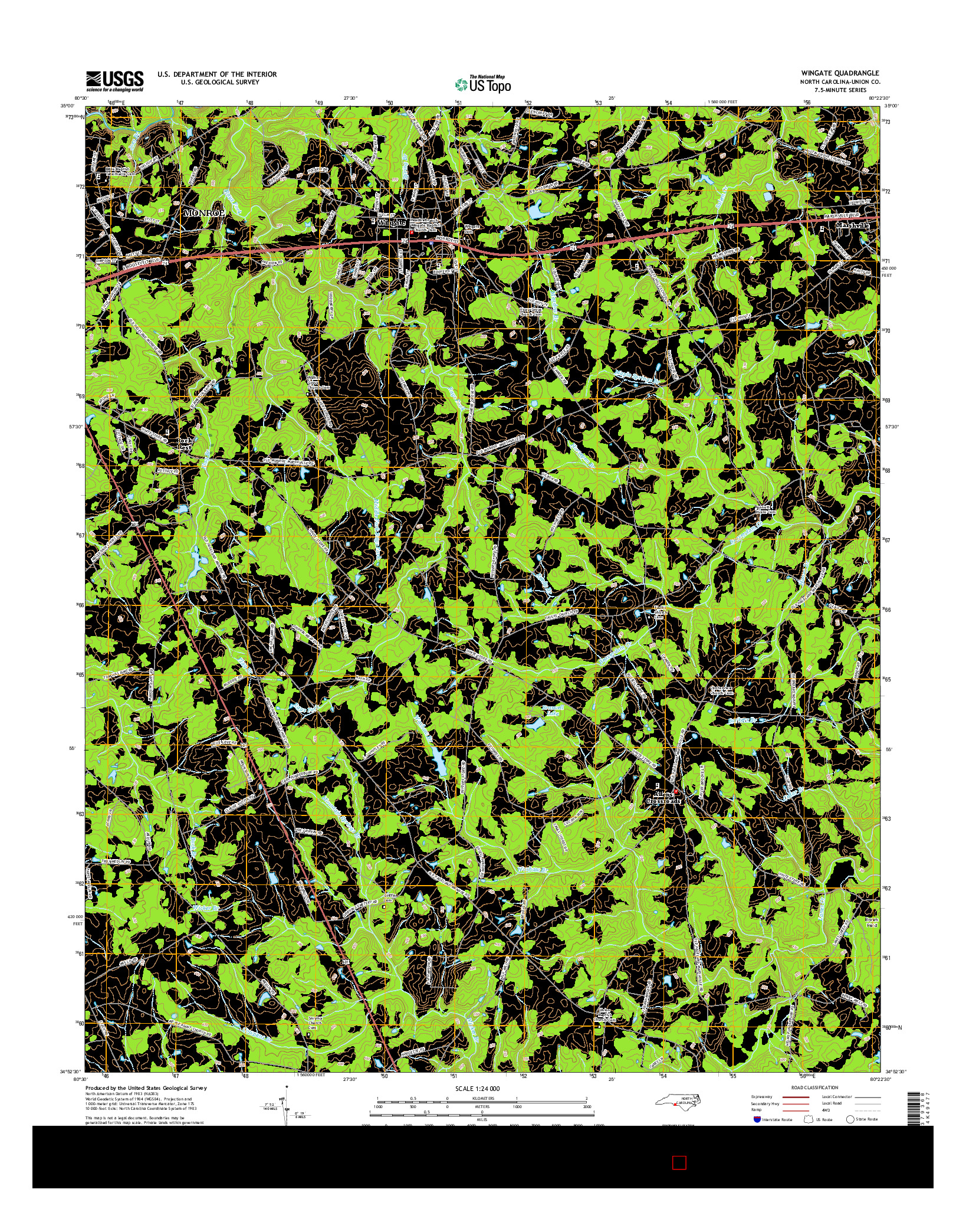 USGS US TOPO 7.5-MINUTE MAP FOR WINGATE, NC 2016