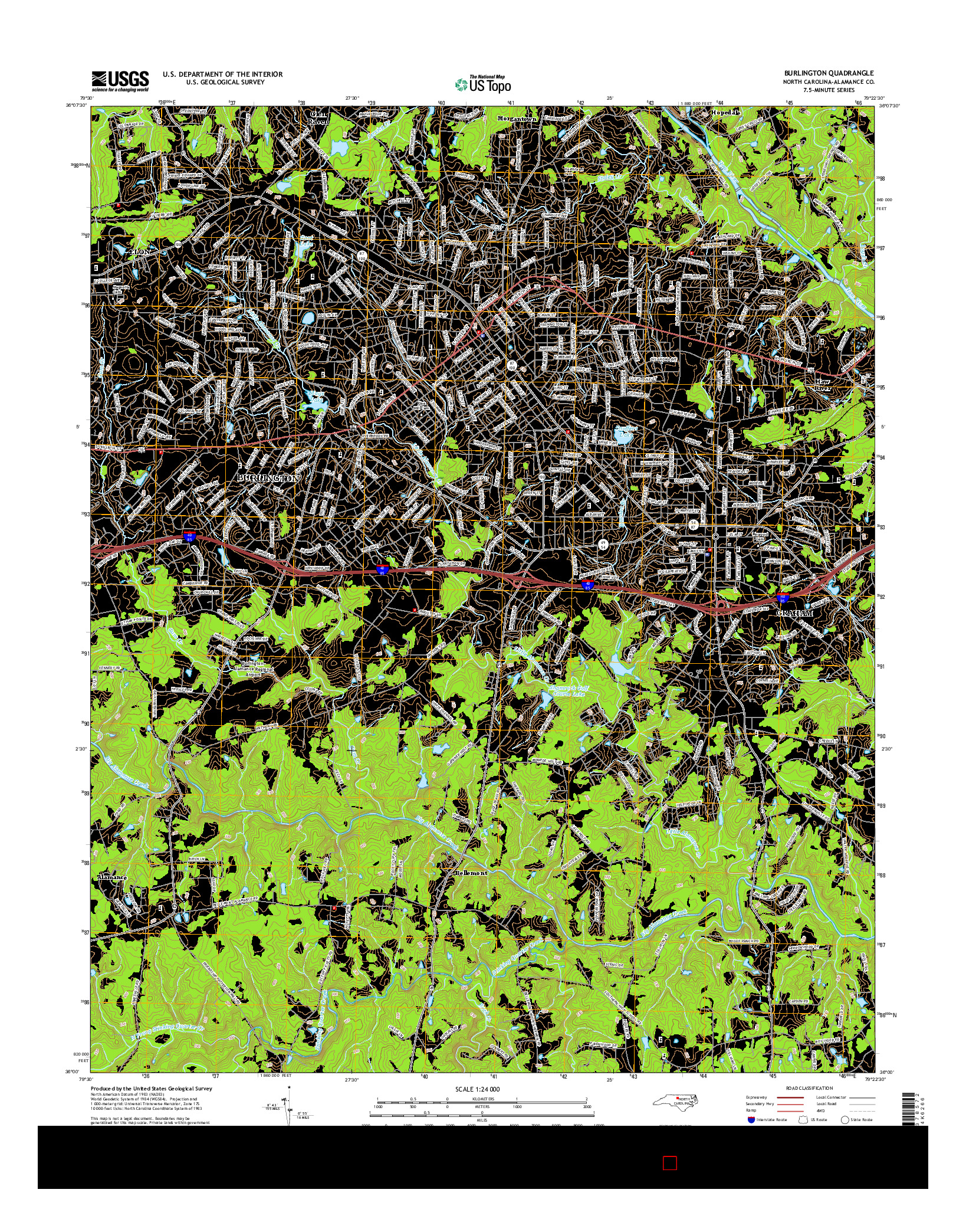 USGS US TOPO 7.5-MINUTE MAP FOR BURLINGTON, NC 2016