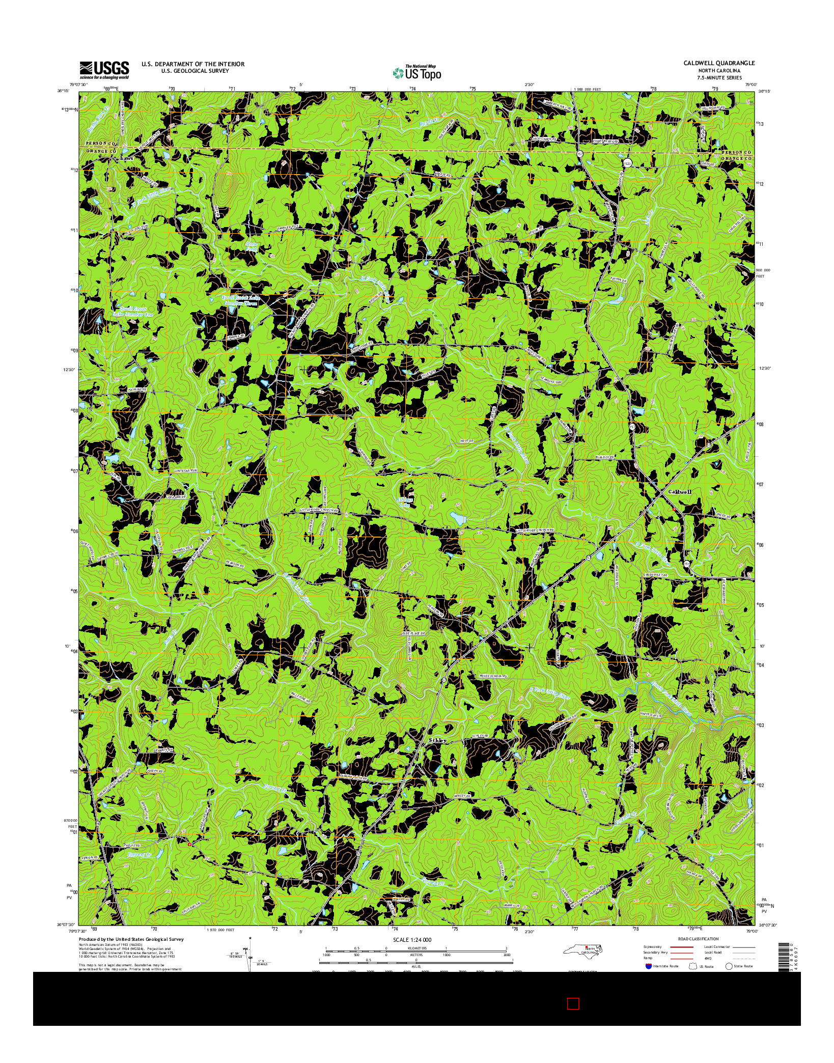 USGS US TOPO 7.5-MINUTE MAP FOR CALDWELL, NC 2016