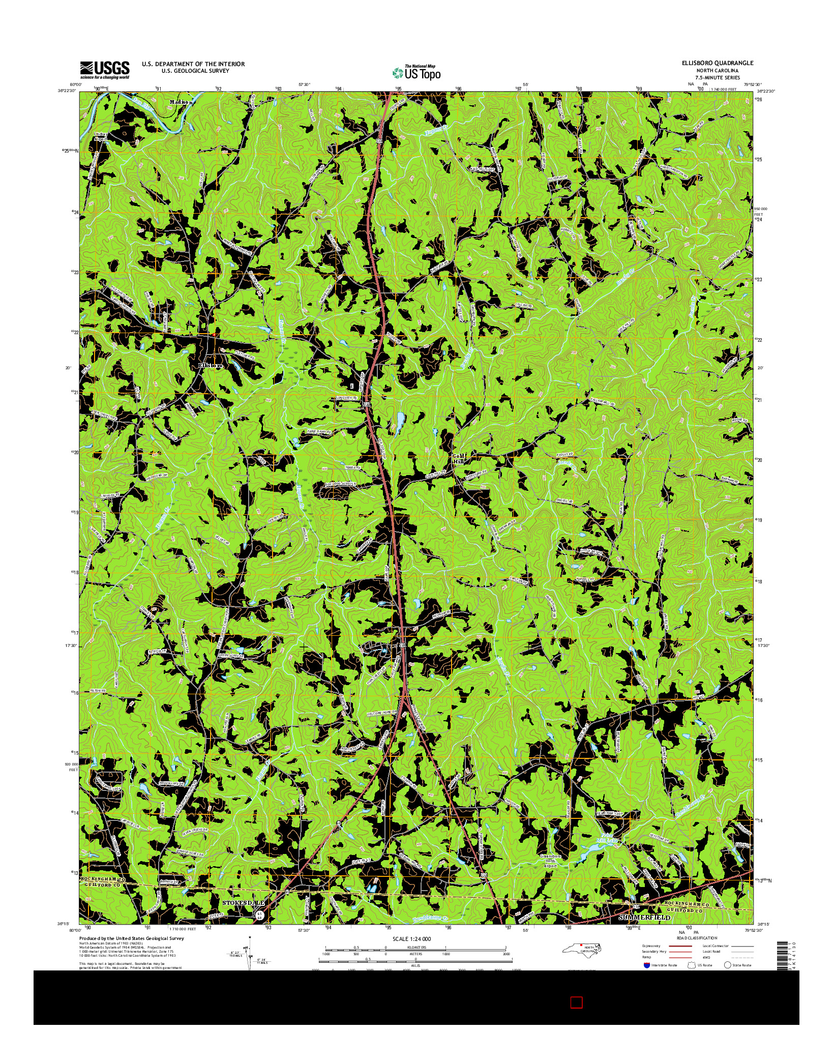 USGS US TOPO 7.5-MINUTE MAP FOR ELLISBORO, NC 2016