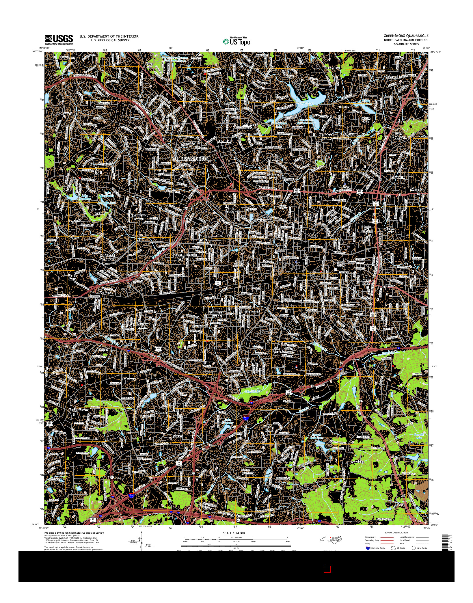 USGS US TOPO 7.5-MINUTE MAP FOR GREENSBORO, NC 2016