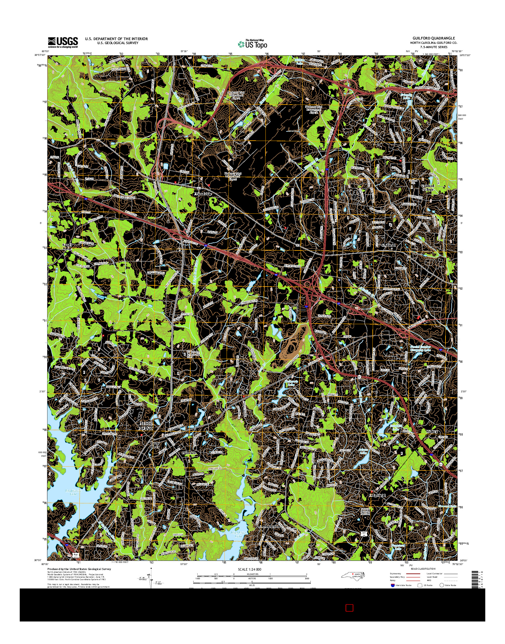 USGS US TOPO 7.5-MINUTE MAP FOR GUILFORD, NC 2016