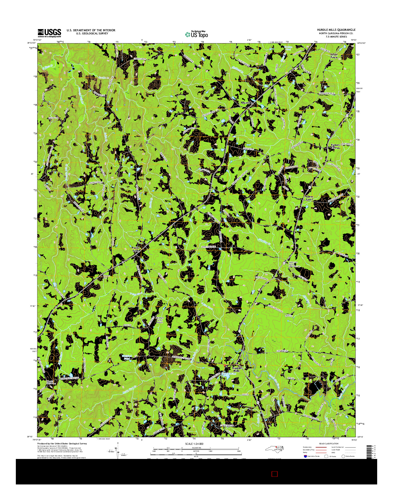 USGS US TOPO 7.5-MINUTE MAP FOR HURDLE MILLS, NC 2016