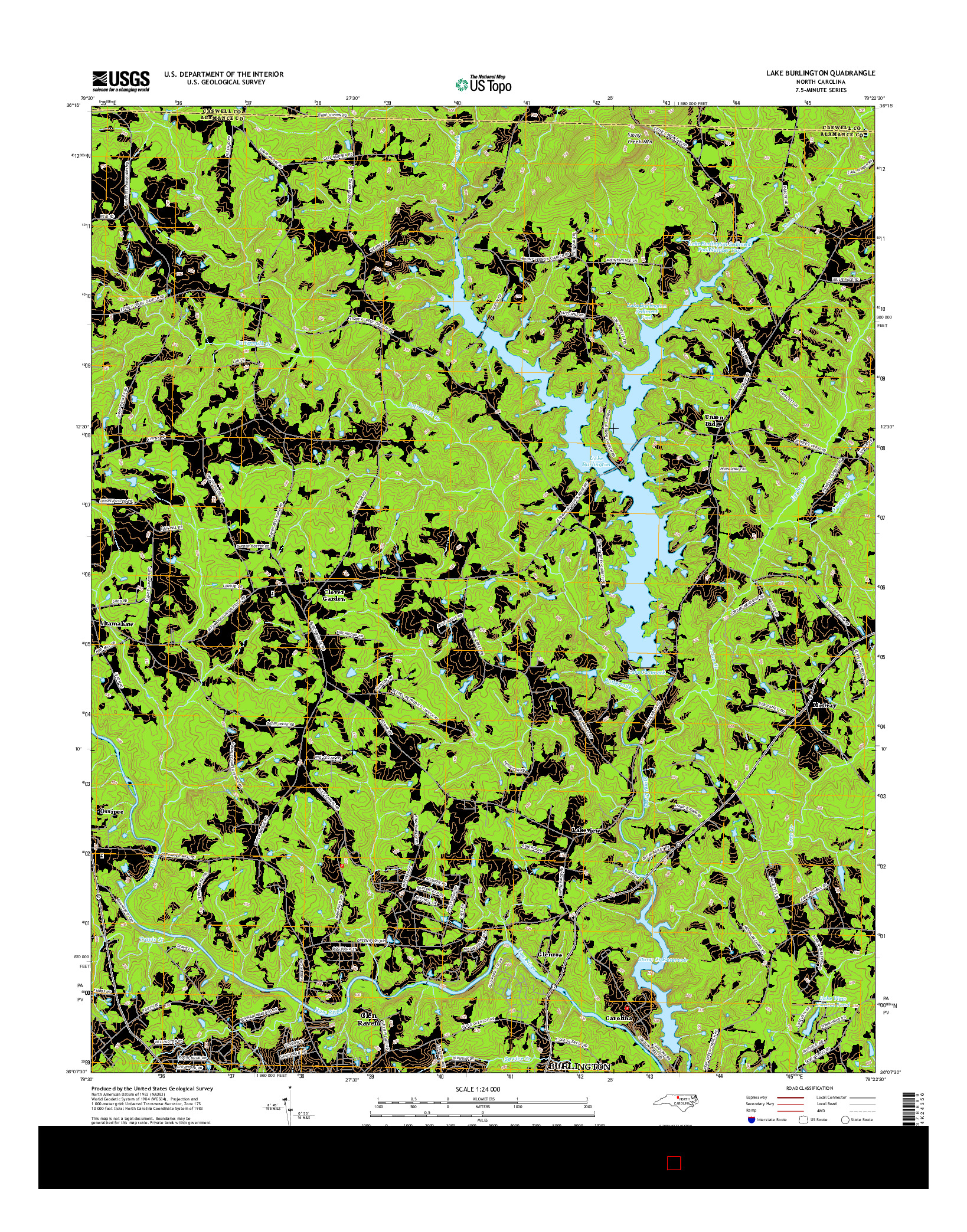 USGS US TOPO 7.5-MINUTE MAP FOR LAKE BURLINGTON, NC 2016