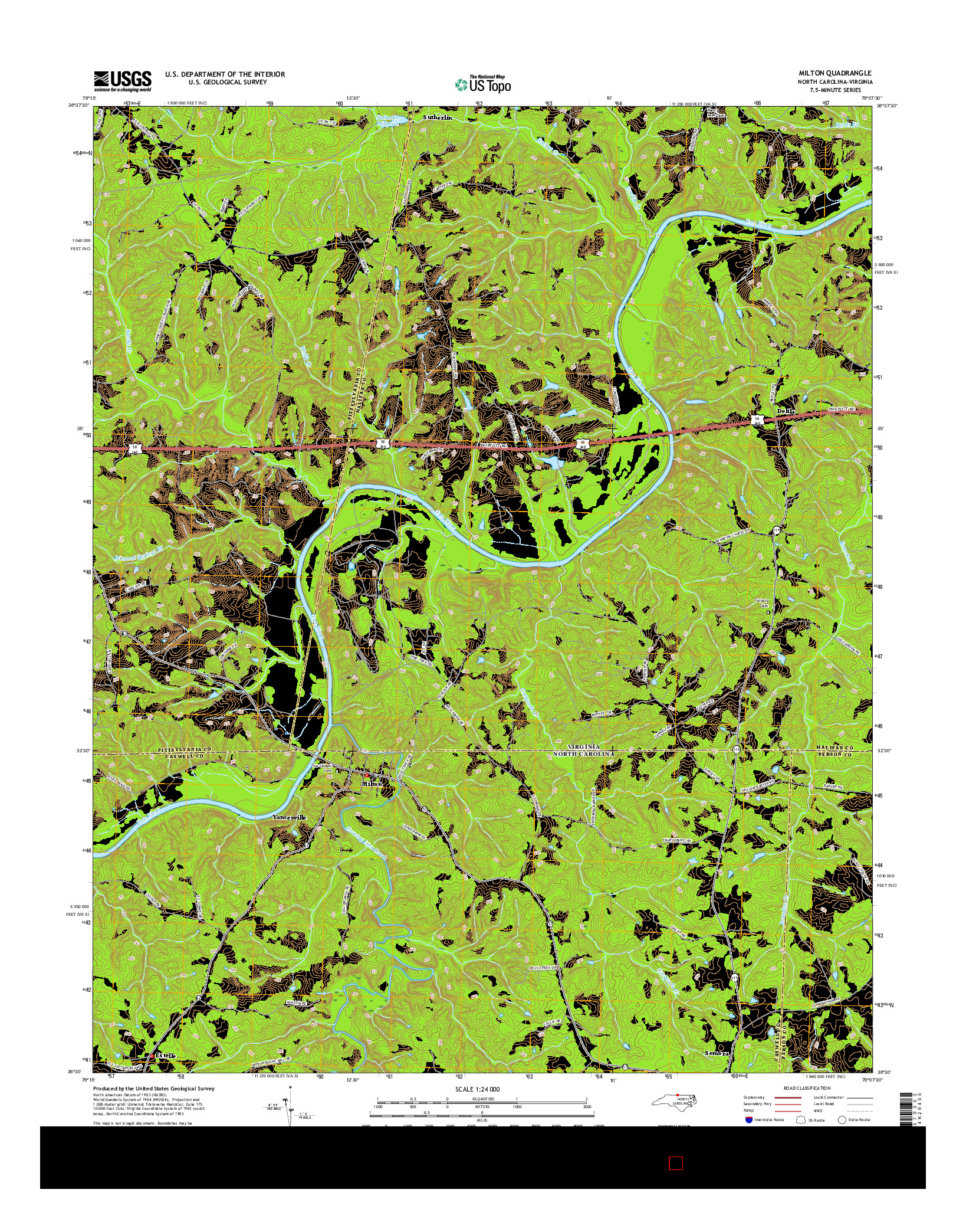 USGS US TOPO 7.5-MINUTE MAP FOR MILTON, NC-VA 2016