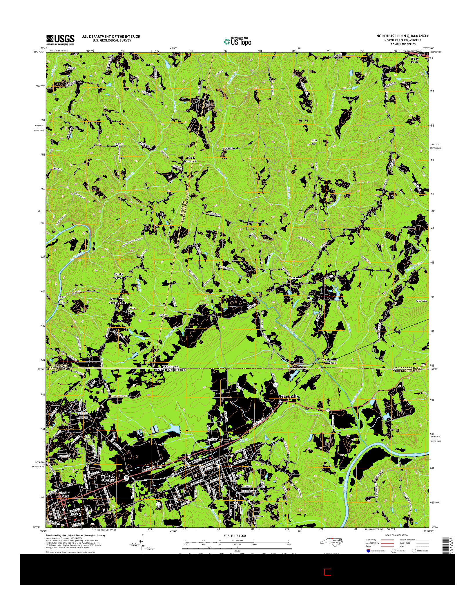 USGS US TOPO 7.5-MINUTE MAP FOR NORTHEAST EDEN, NC-VA 2016