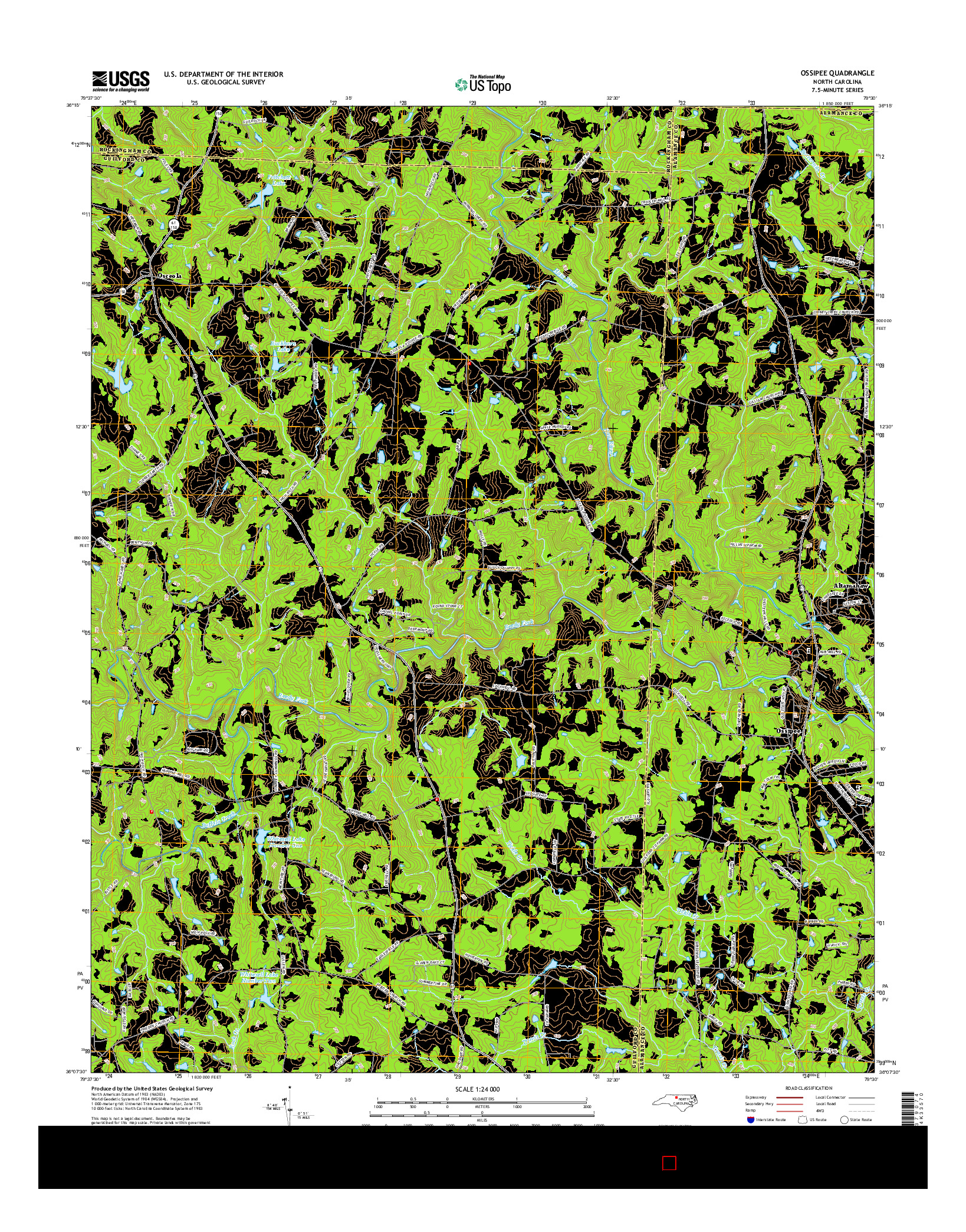 USGS US TOPO 7.5-MINUTE MAP FOR OSSIPEE, NC 2016