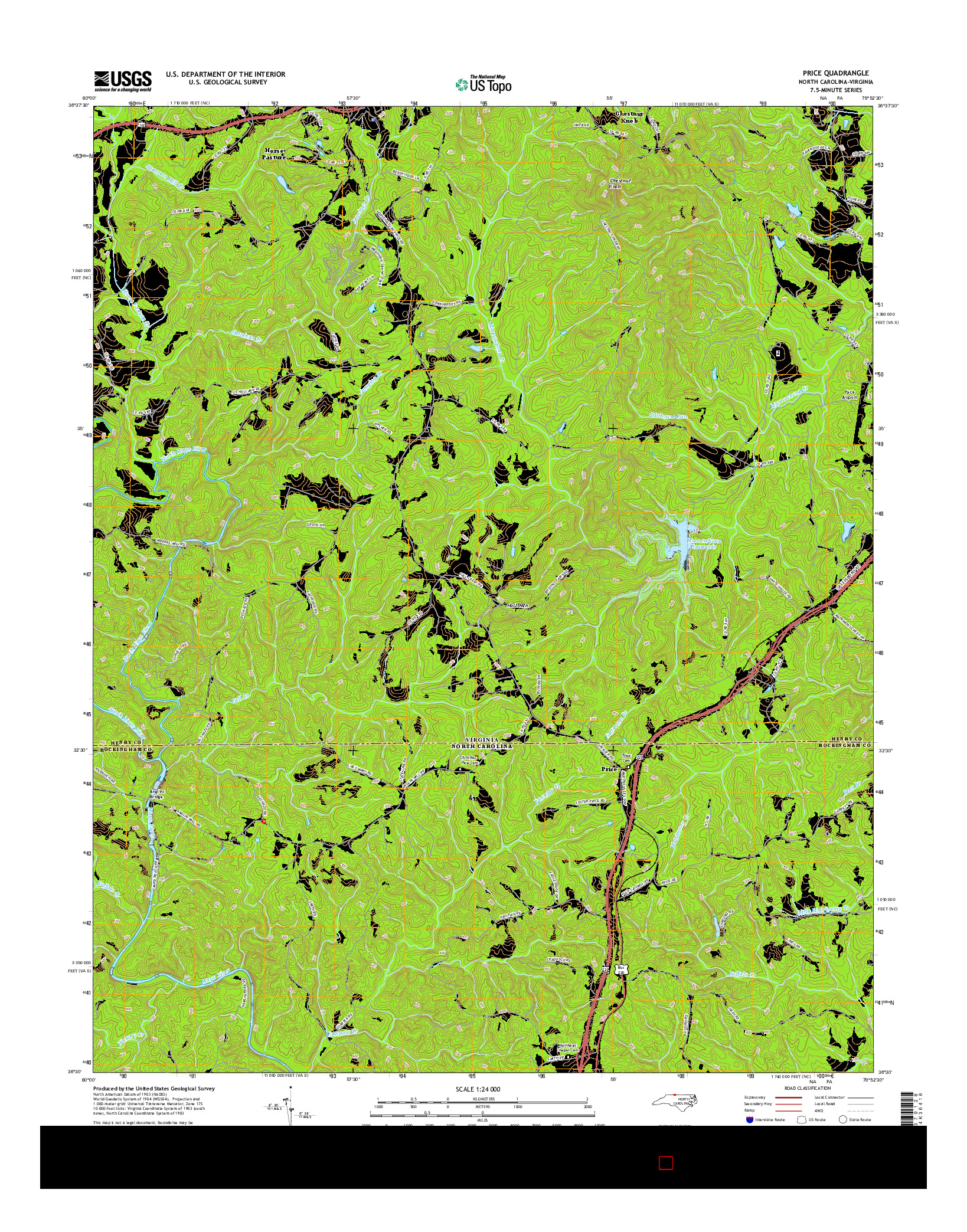 USGS US TOPO 7.5-MINUTE MAP FOR PRICE, NC-VA 2016