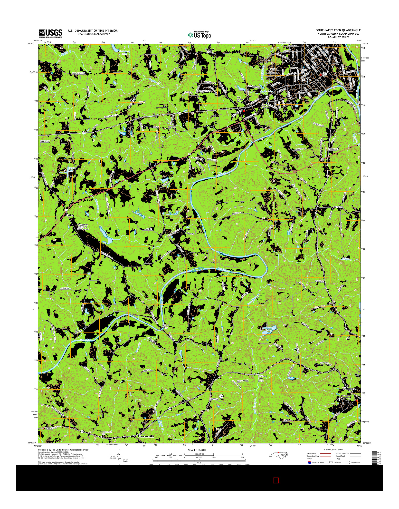 USGS US TOPO 7.5-MINUTE MAP FOR SOUTHWEST EDEN, NC 2016