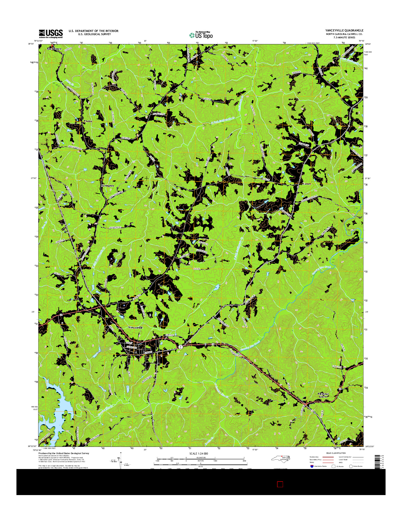 USGS US TOPO 7.5-MINUTE MAP FOR YANCEYVILLE, NC 2016