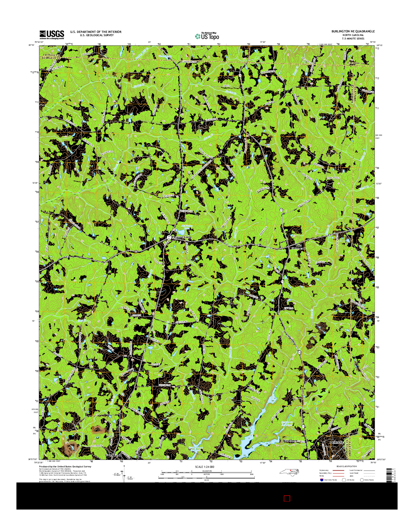 USGS US TOPO 7.5-MINUTE MAP FOR BURLINGTON NE, NC 2016