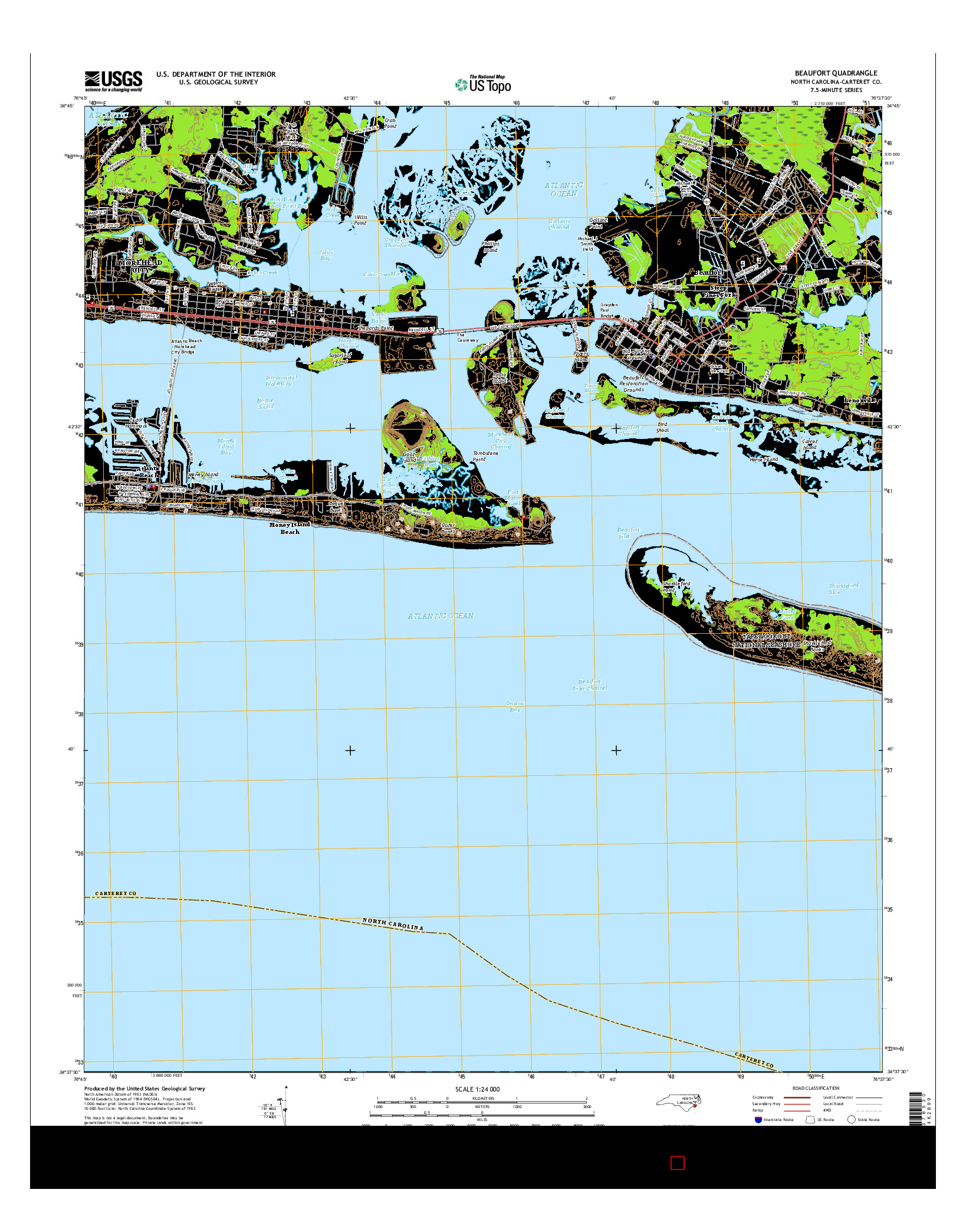 USGS US TOPO 7.5-MINUTE MAP FOR BEAUFORT, NC 2016