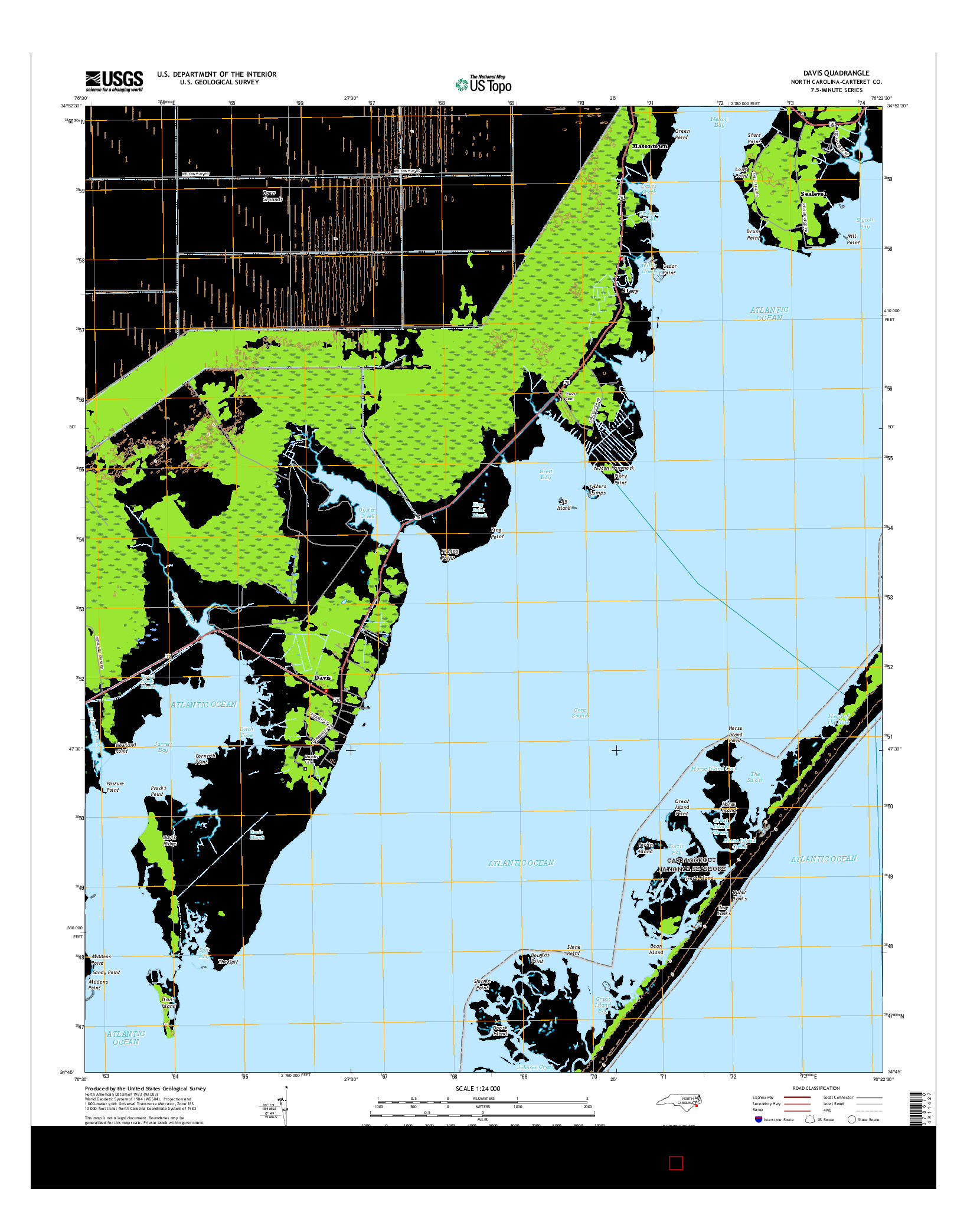 USGS US TOPO 7.5-MINUTE MAP FOR DAVIS, NC 2016