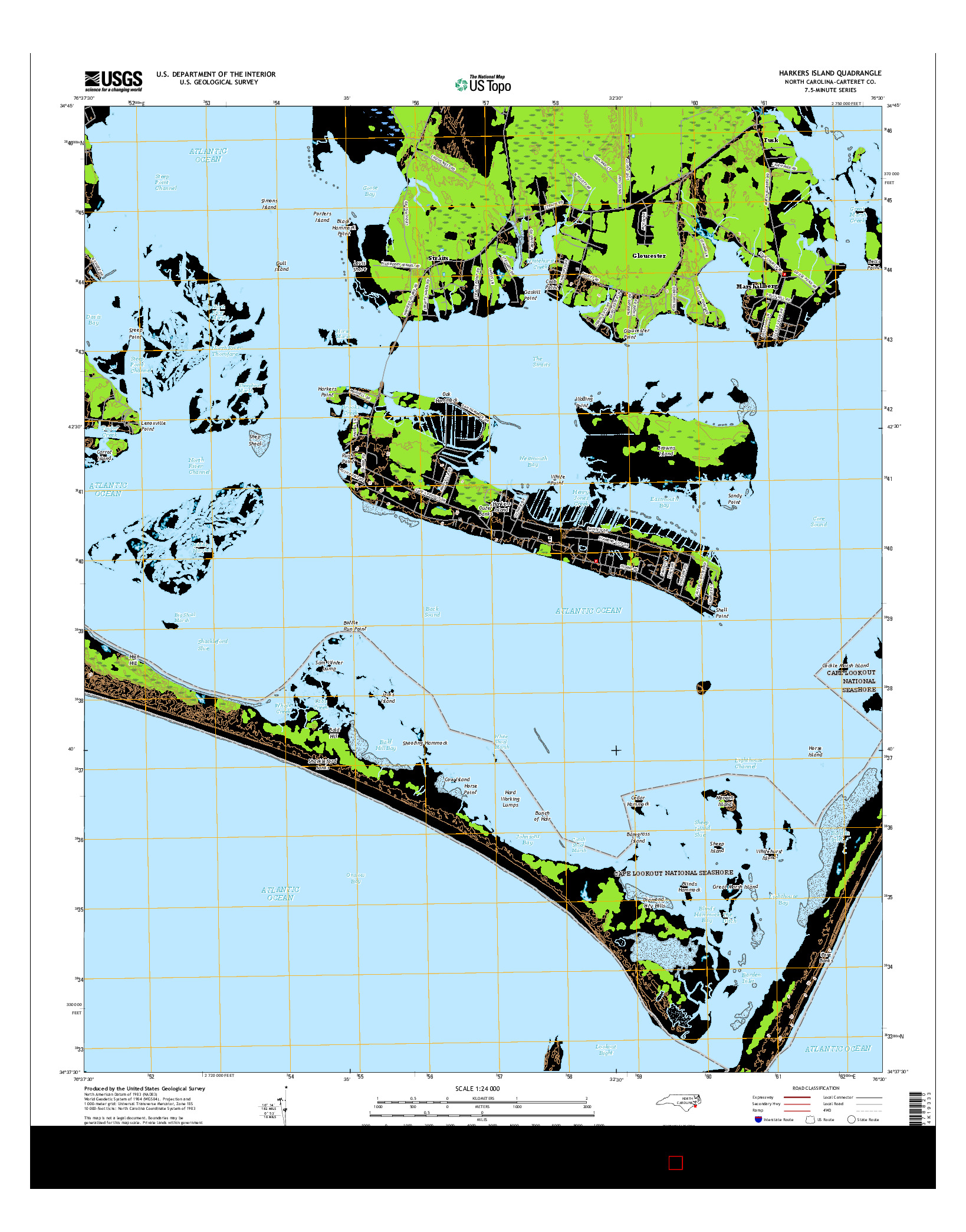 USGS US TOPO 7.5-MINUTE MAP FOR HARKERS ISLAND, NC 2016