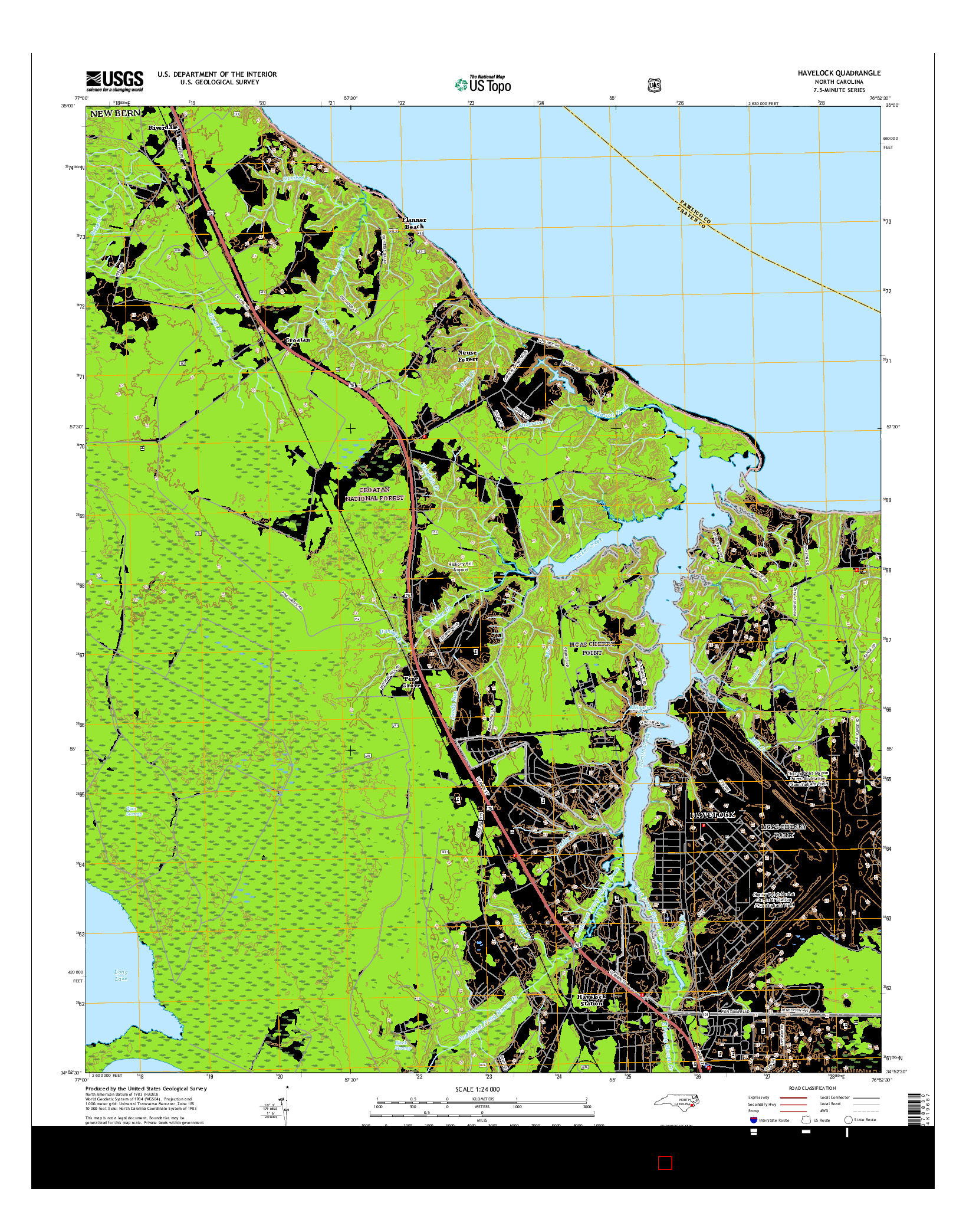 USGS US TOPO 7.5-MINUTE MAP FOR HAVELOCK, NC 2016